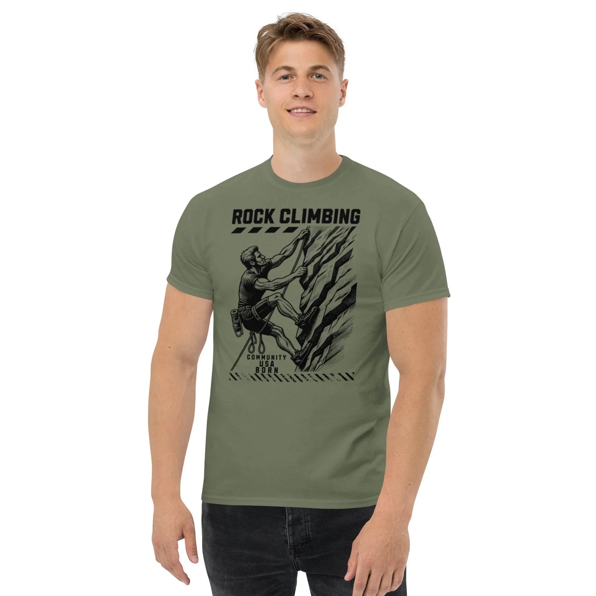 Rock climbing t-shirt in military green - front view
- Annaise Store