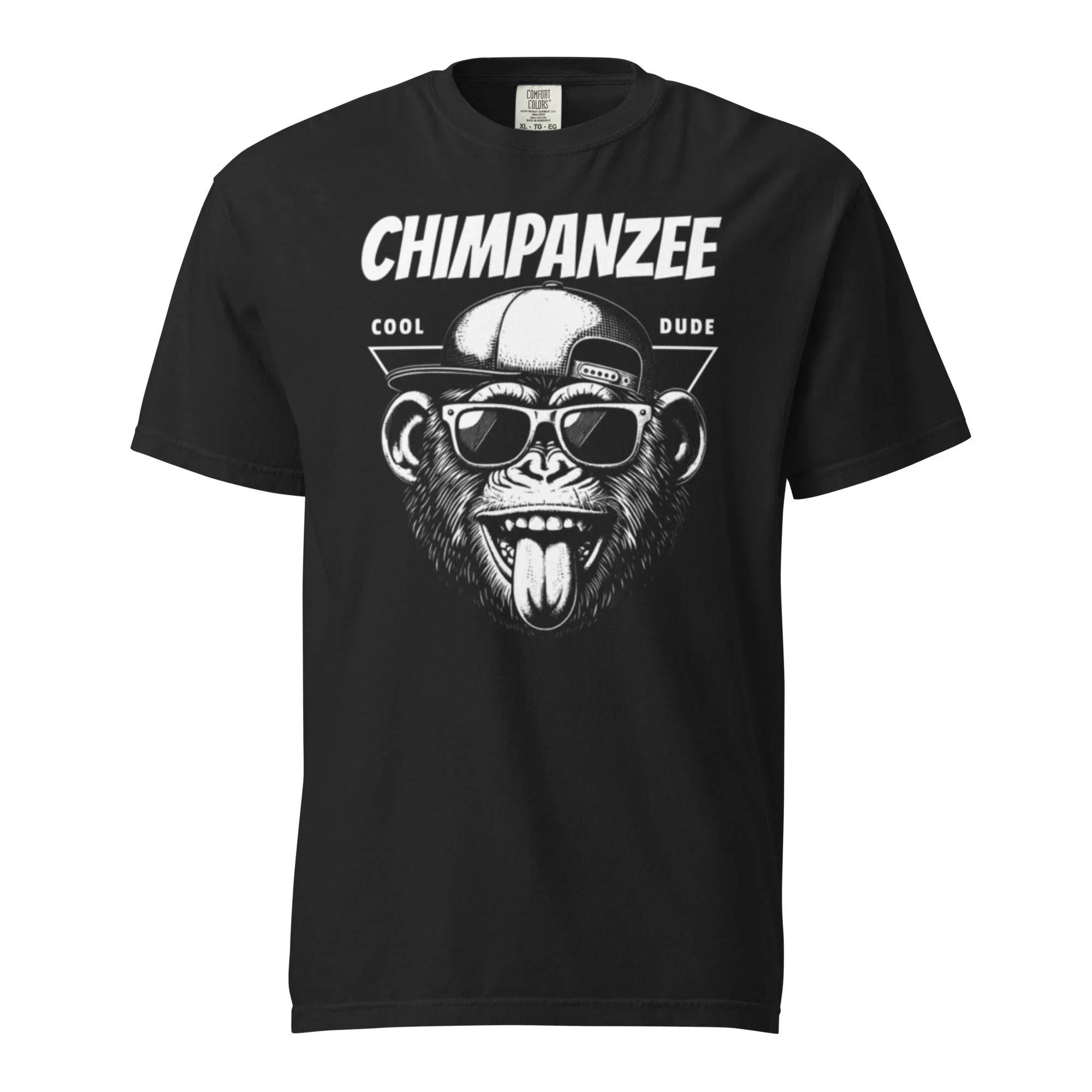 Black heavyweight t-shirt with bold chimpanzee illustration – urban streetwear graphic garment-dyed style- Annaise Store