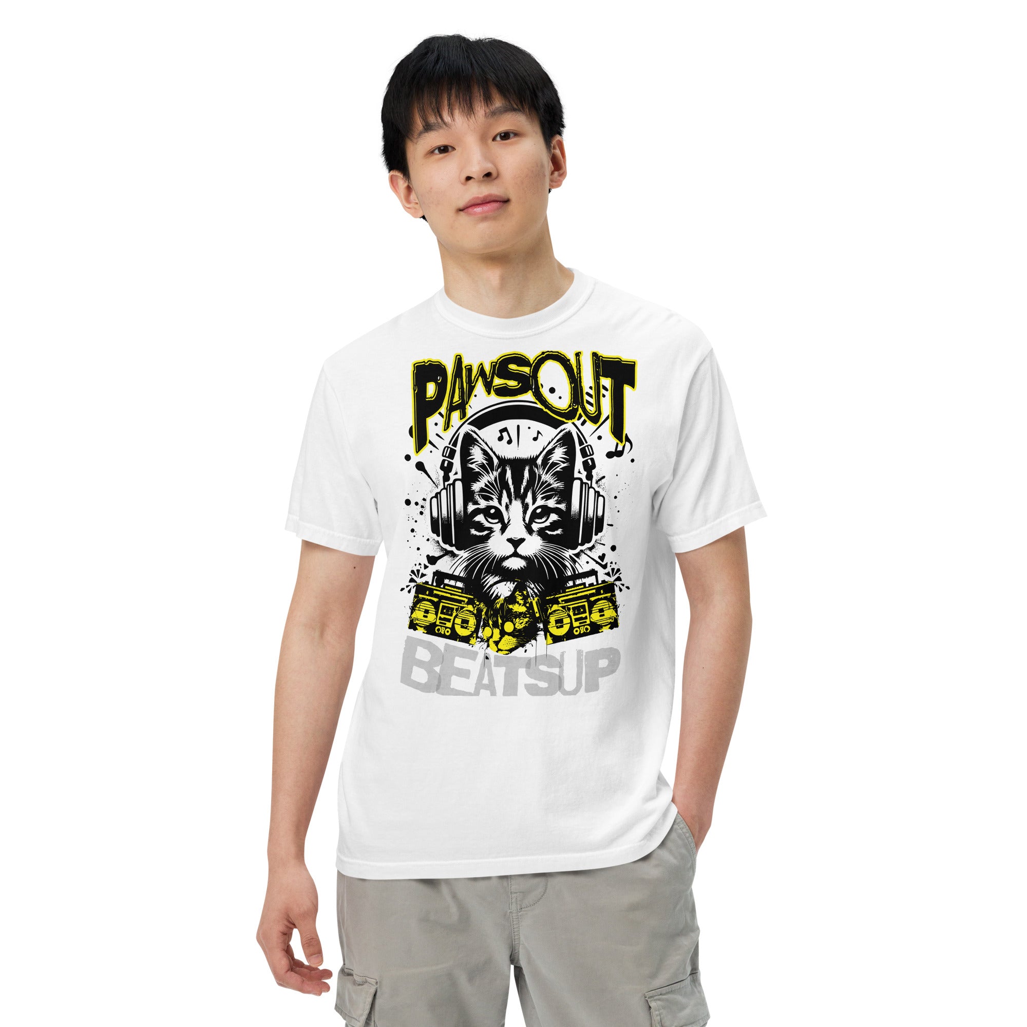 Paws Out Beats Up – Retro Music Cat Graphic Shirt | T-Shirt – Annaise Store