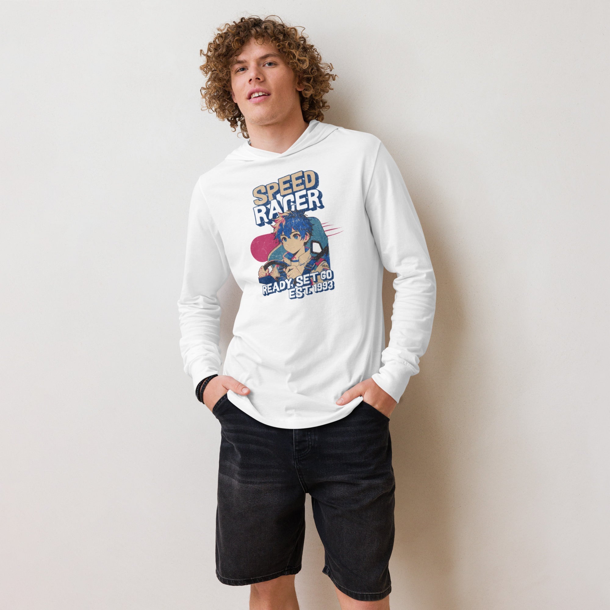 Speed Racer Hoodie Tee – Vintage Motorsport Graphic Long Sleeve | Hooded Long - Sleeve Tee – Annaise Store