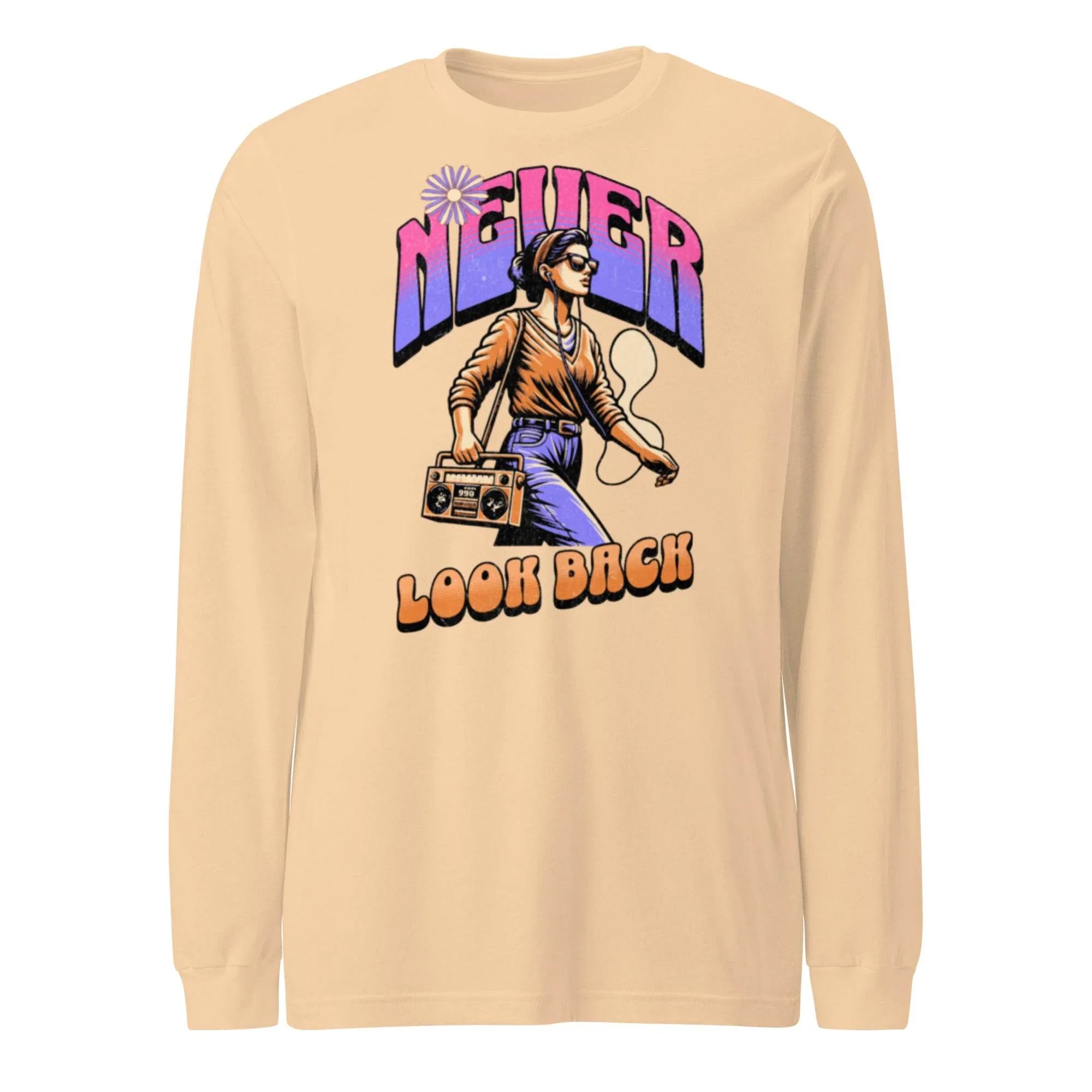 Never Look Back motivational graphic long-sleeve tee in beige - Annaise Store