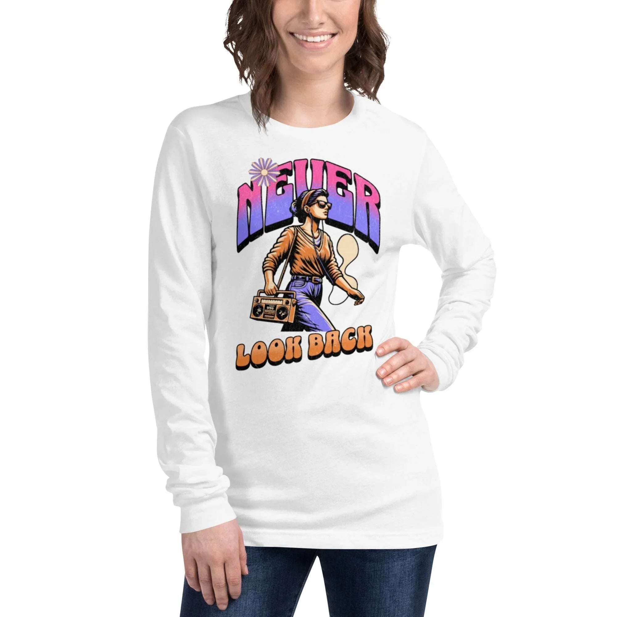 Never Look Back – Retro Graphic Long - Sleeve Tee | Long Sleeve Tee – Annaise Store