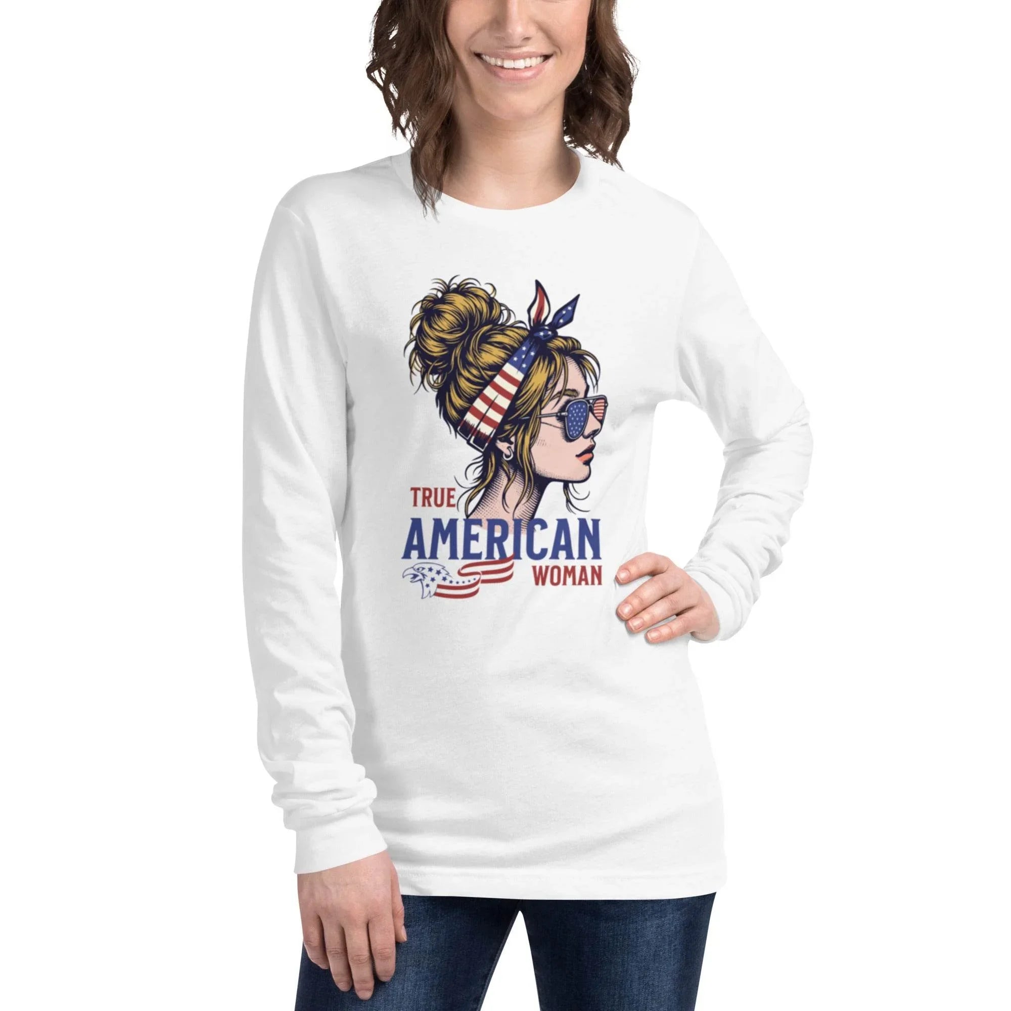 Women’s Americana Graphic Long Sleeve – Proud, Strong, Stylish | Long Sleeve Tee – Annaise Store