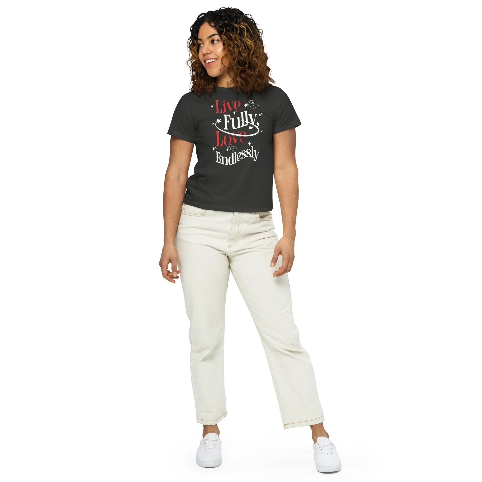 Bold & Heartfelt Cropped Tee – Live Fully, Love Without Limits | T-Shirt – Annaise Store
