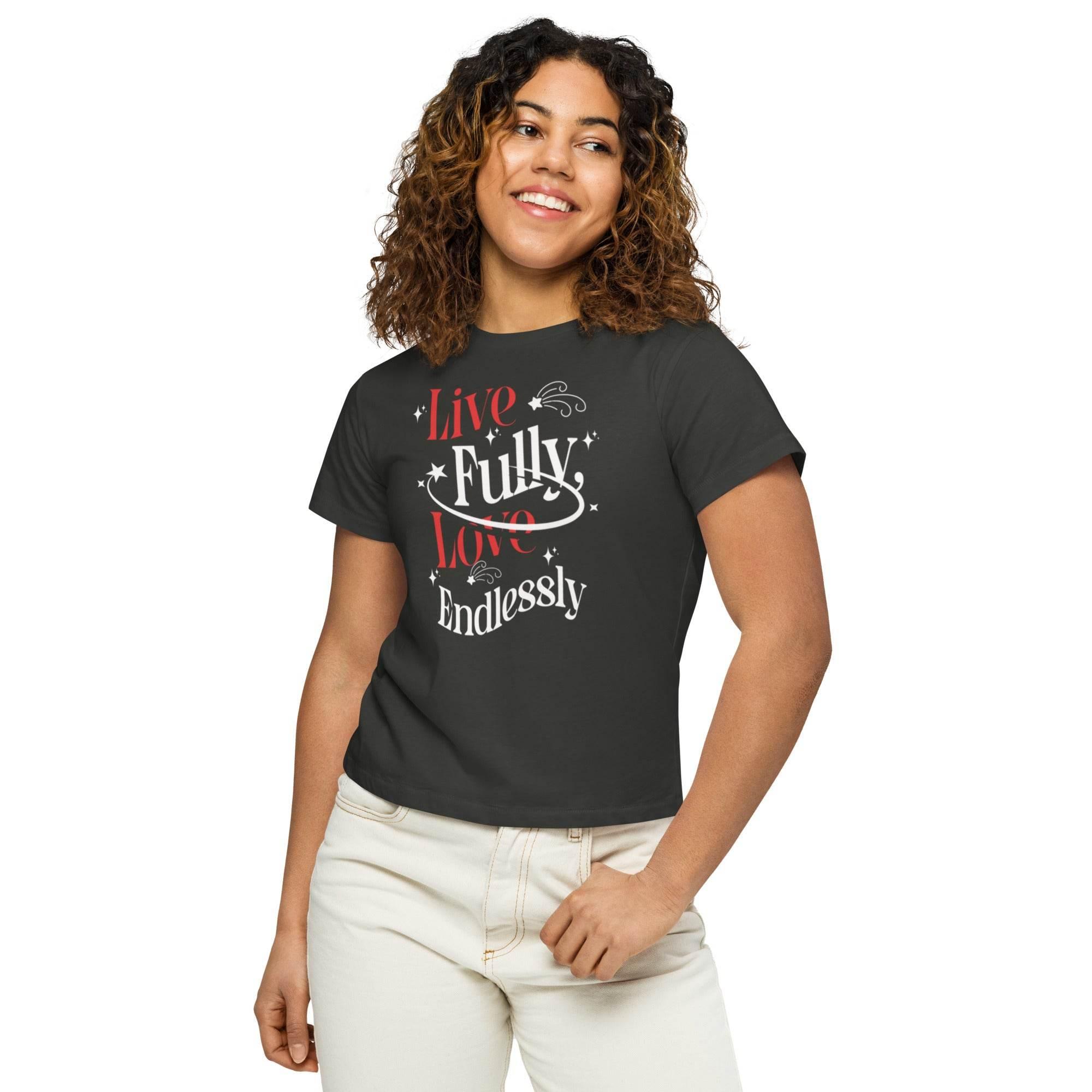 Bold & Heartfelt Cropped Tee – Live Fully, Love Without Limits | T-Shirt – Annaise Store