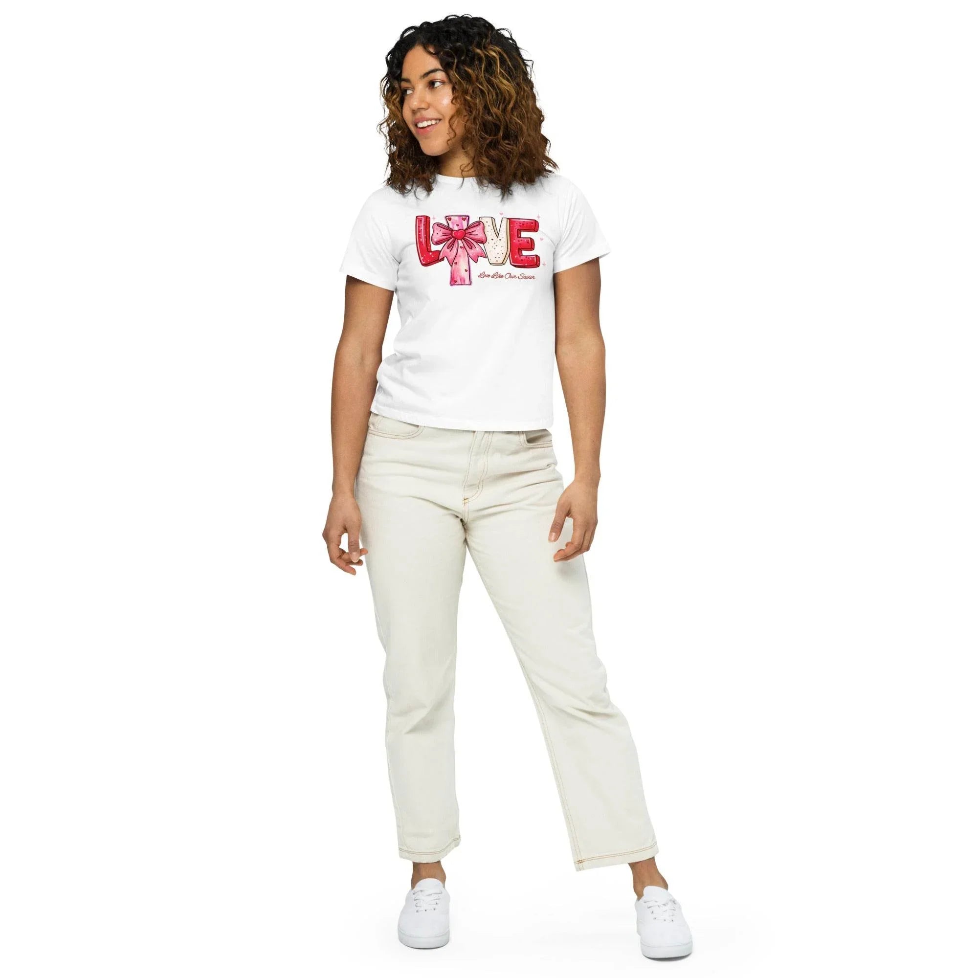 White cropped t-shirt with bold white LOVE graphic – chic cotton crop top for modern streetwear style. - Annaise Store