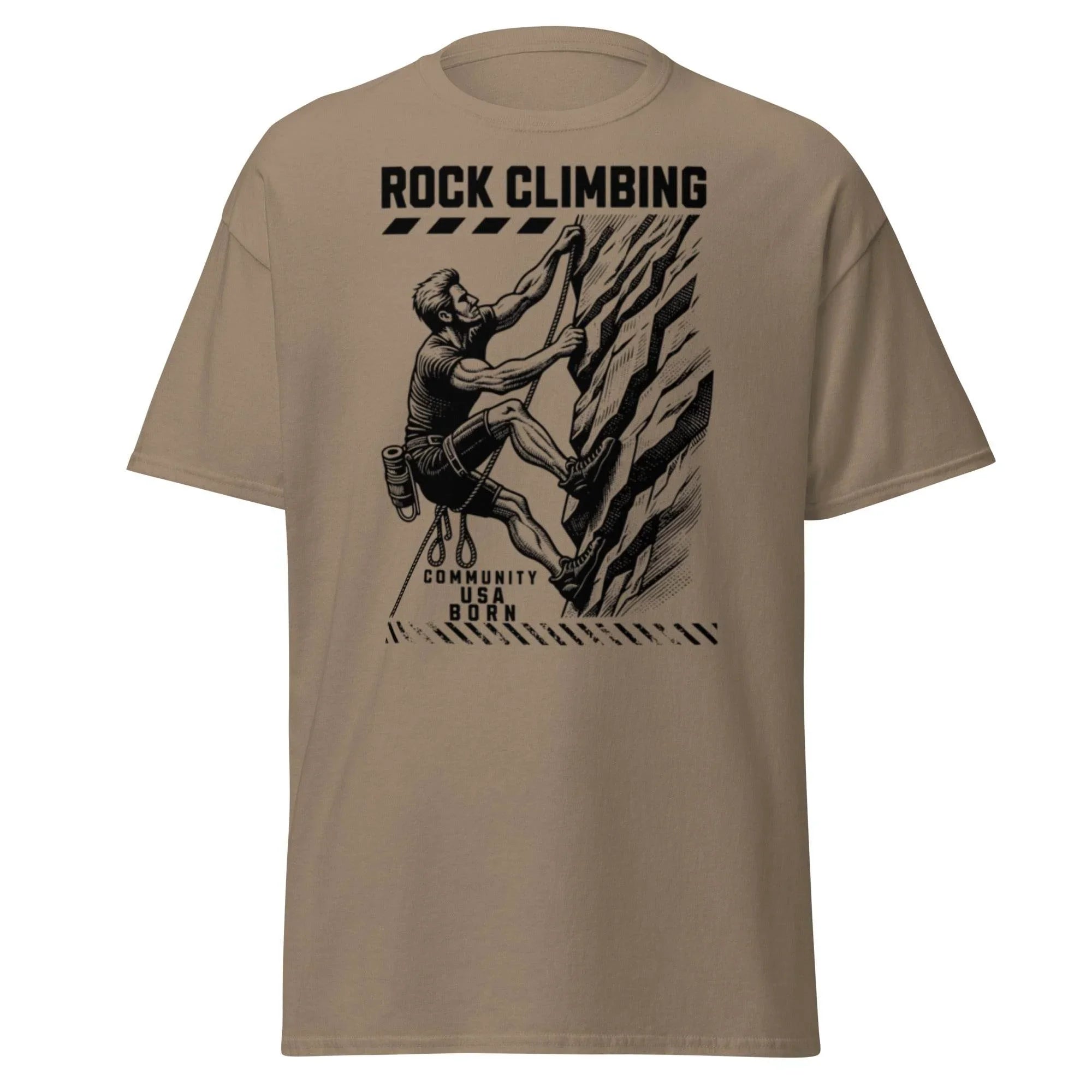 Person wearing rock climbing t-shirt in brown - lifestyle shot
 - Annaise Store