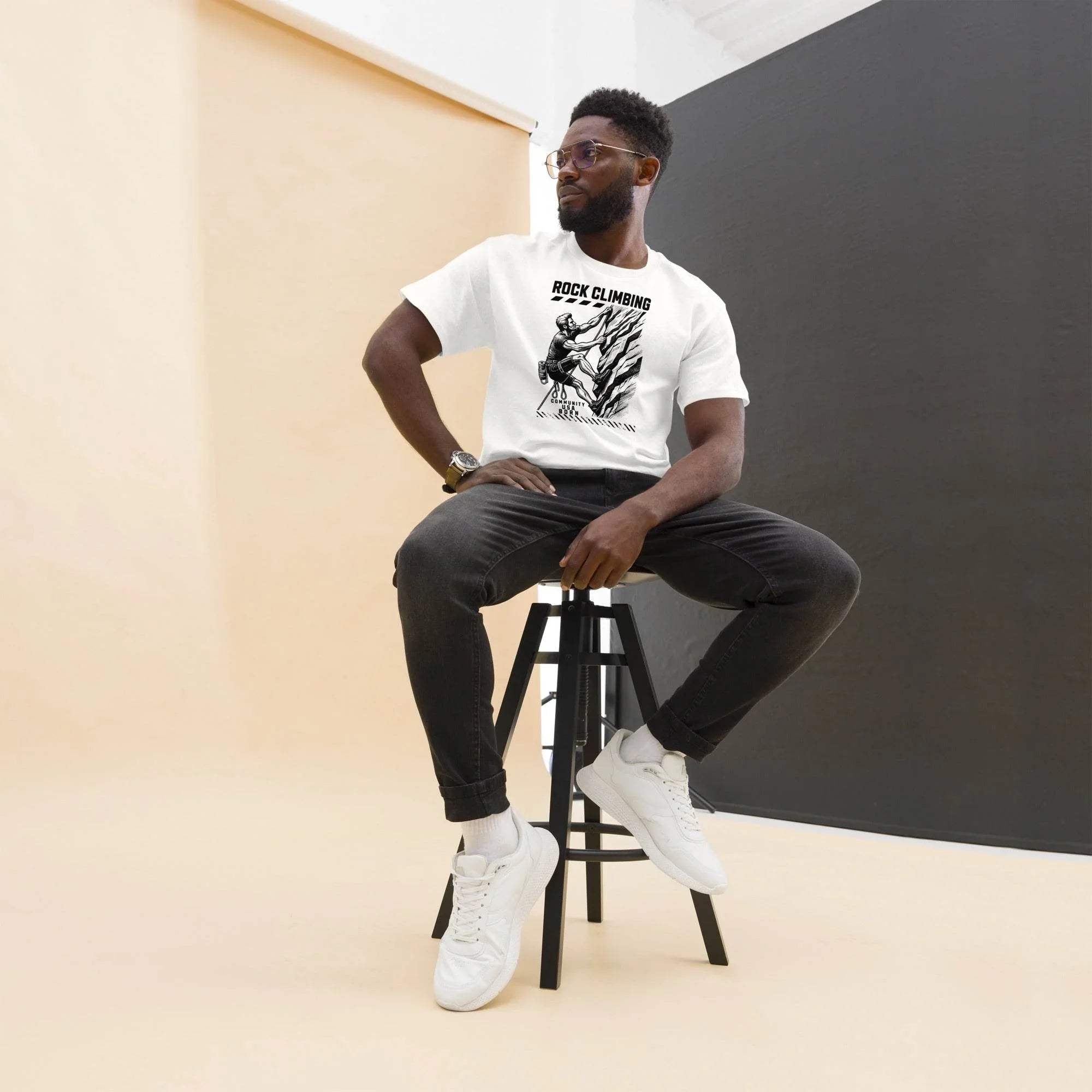Person wearing rock climbing t-shirt - casual styling
- Annaise Store