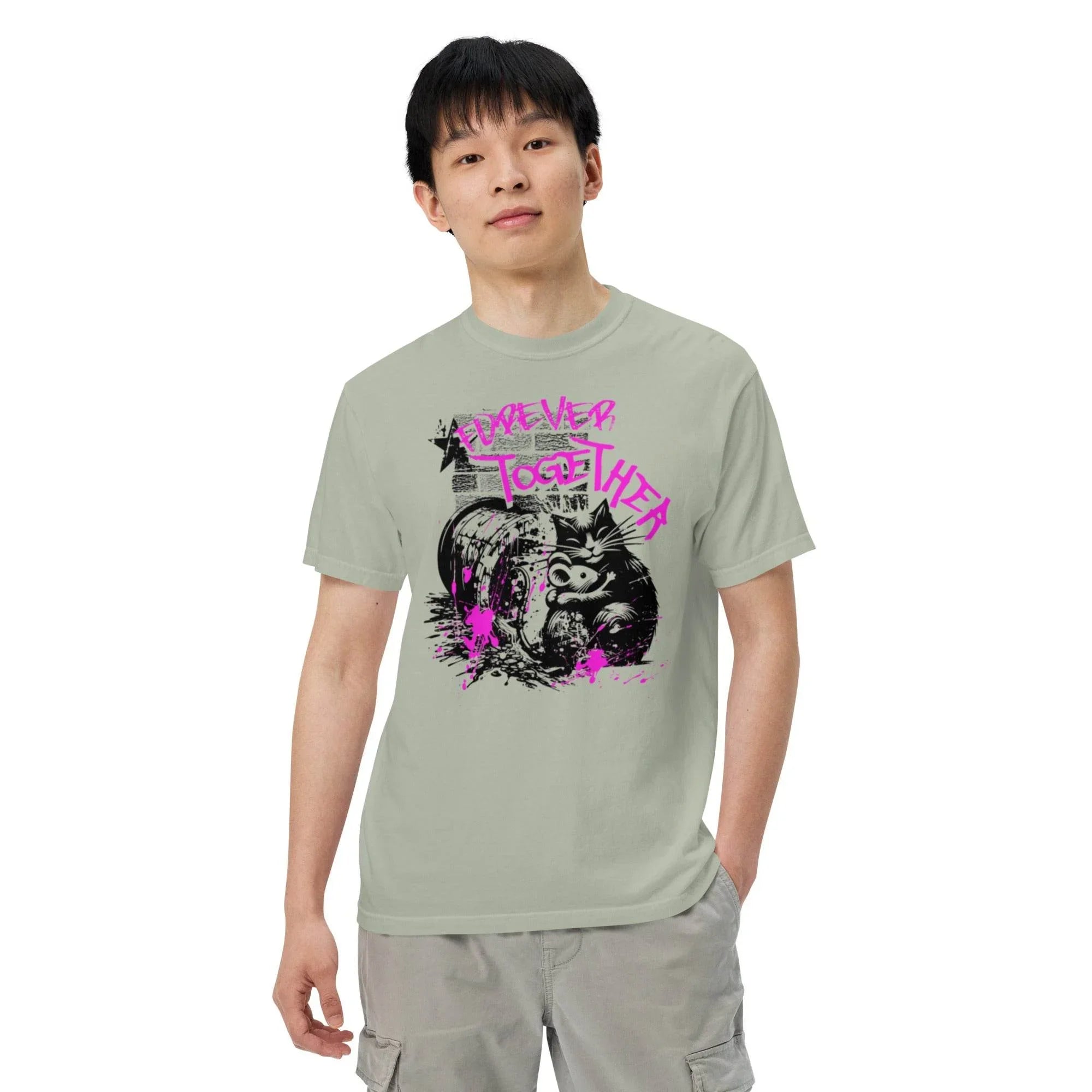 Bay heavyweight retro graphic tee with colorful ‘Forever Together’ design – comfortable garment-dyed streetwear. - Annaise Store