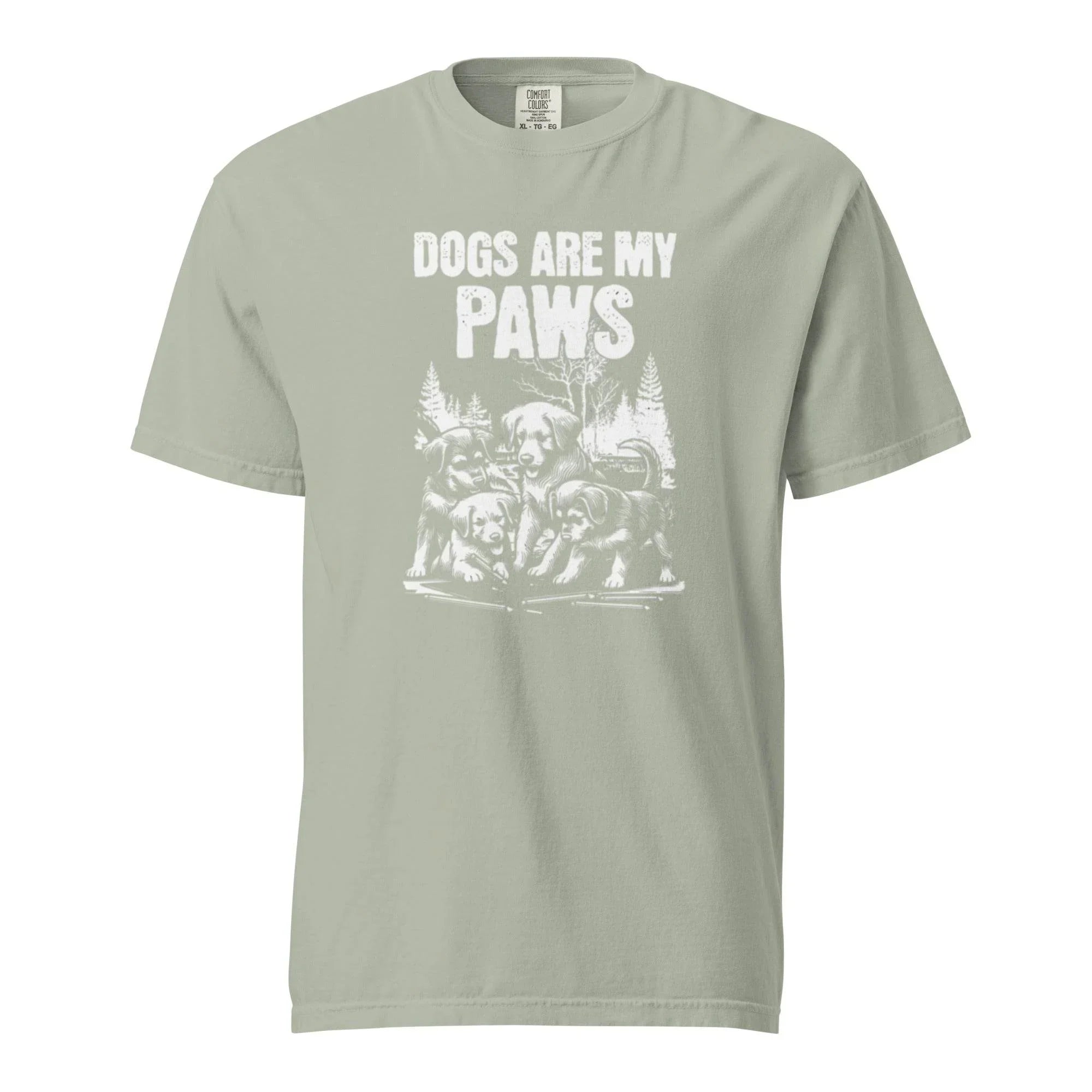 Bay heavyweight graphic tee with ‘Dogs Are My Paws’ slogan – durable garment-dyed style for dog lovers and outdoor explorers. - Annaise Store