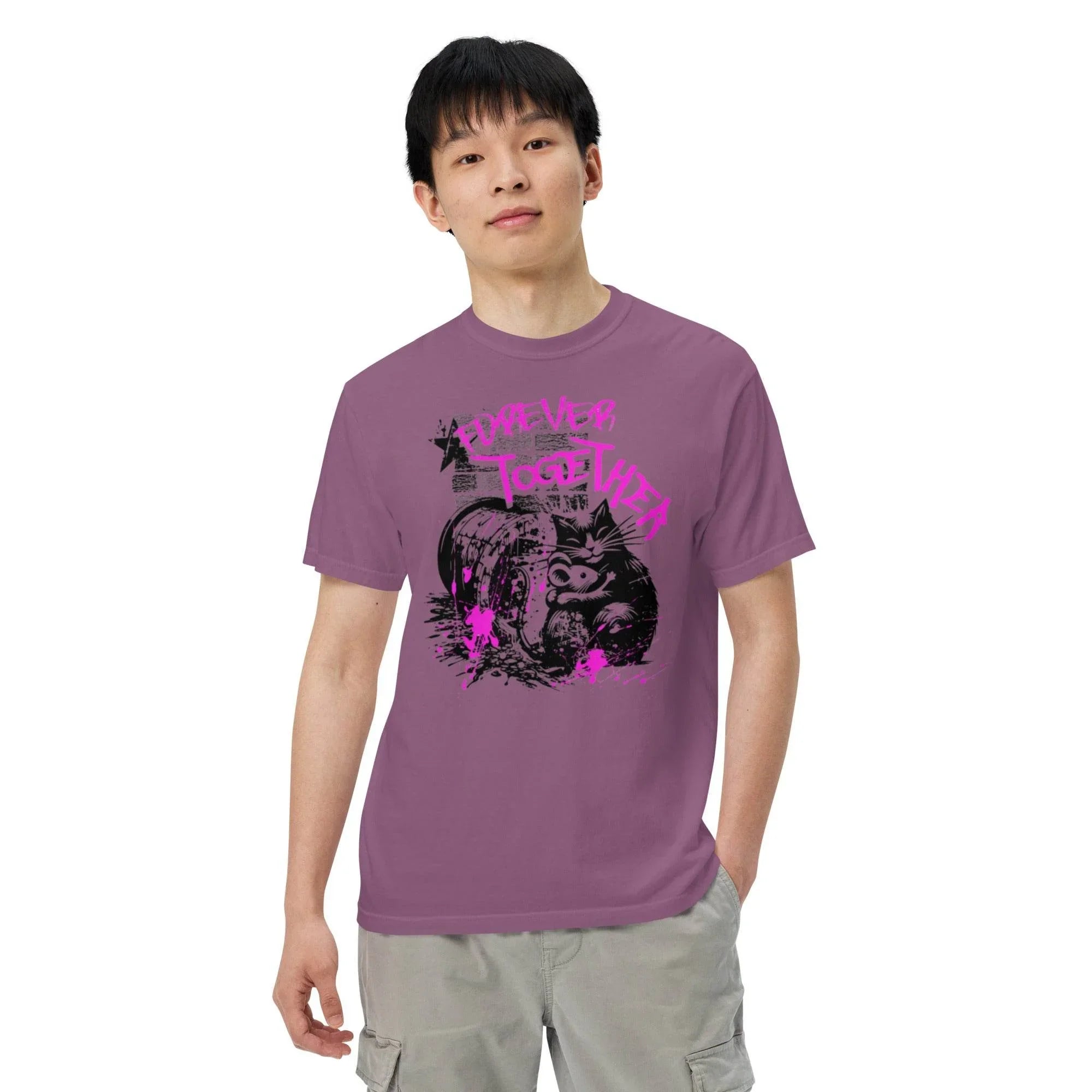 Berry heavyweight retro graphic tee with colorful ‘Forever Together’ design – comfortable garment-dyed streetwear. Annaise Store