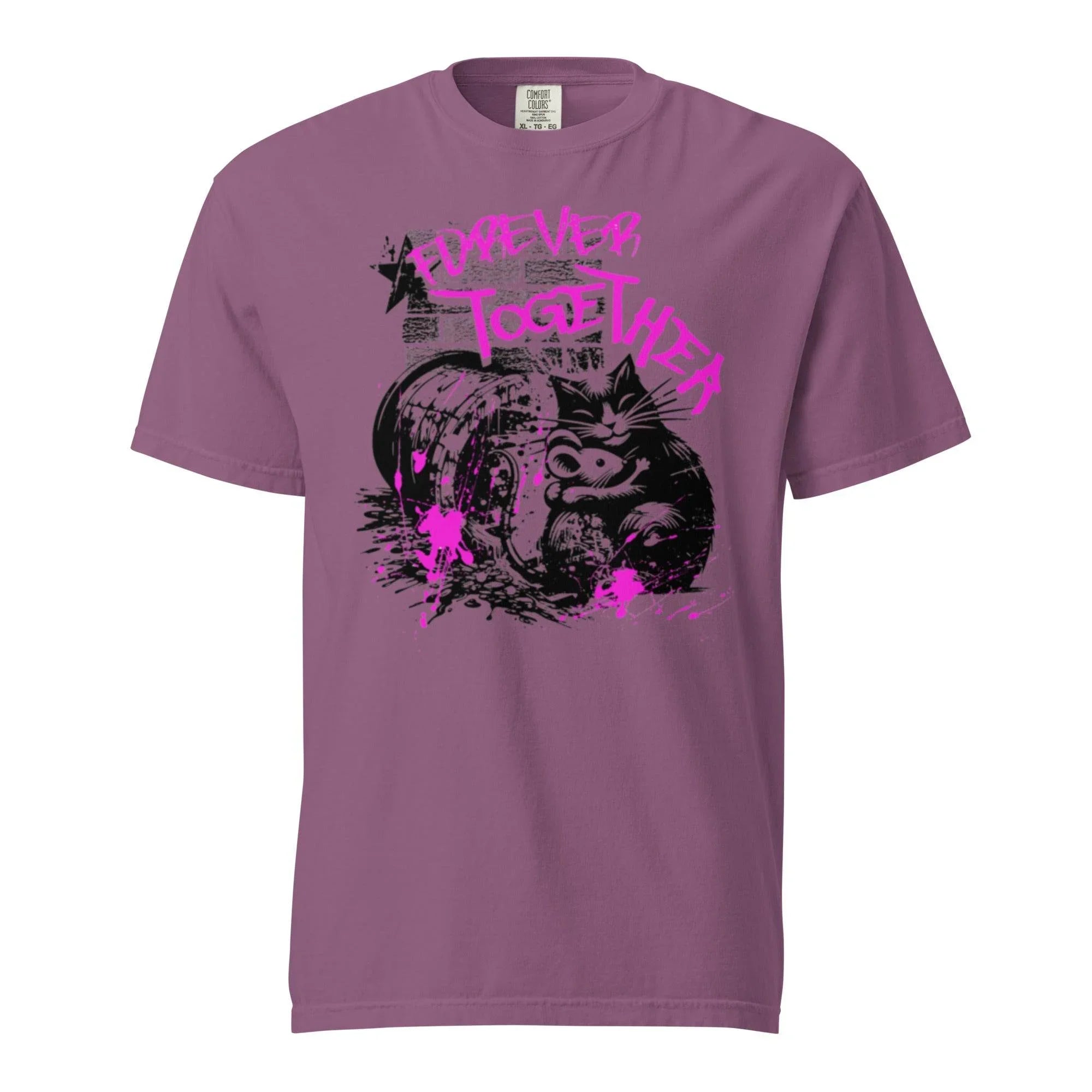 Berry heavyweight retro graphic tee with colorful ‘Forever Together’ design – comfortable garment-dyed streetwear.  - Annaise Store