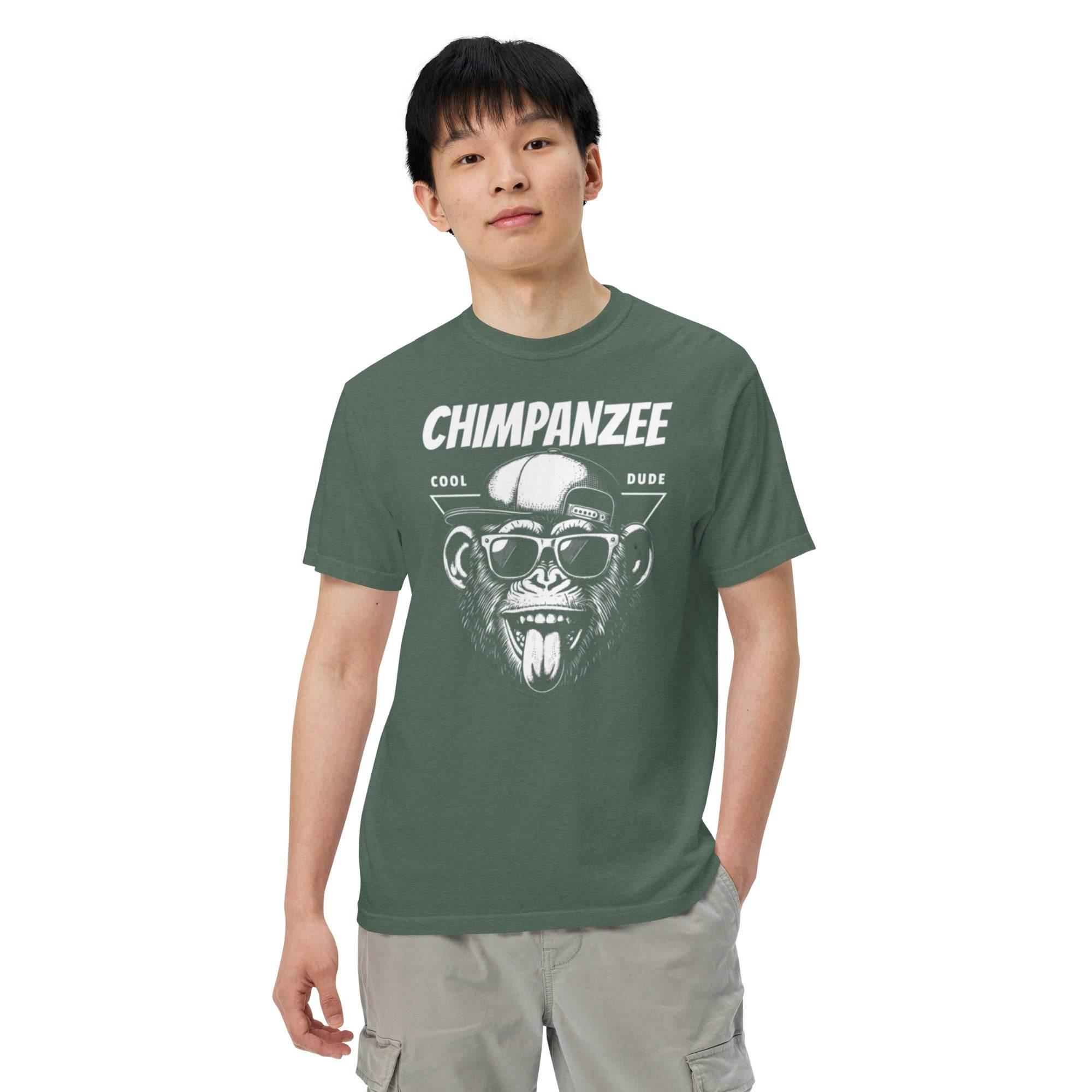 Blue-spruce heavyweight t-shirt with bold chimpanzee illustration – urban streetwear graphic garment-dyed style - Annaise Store