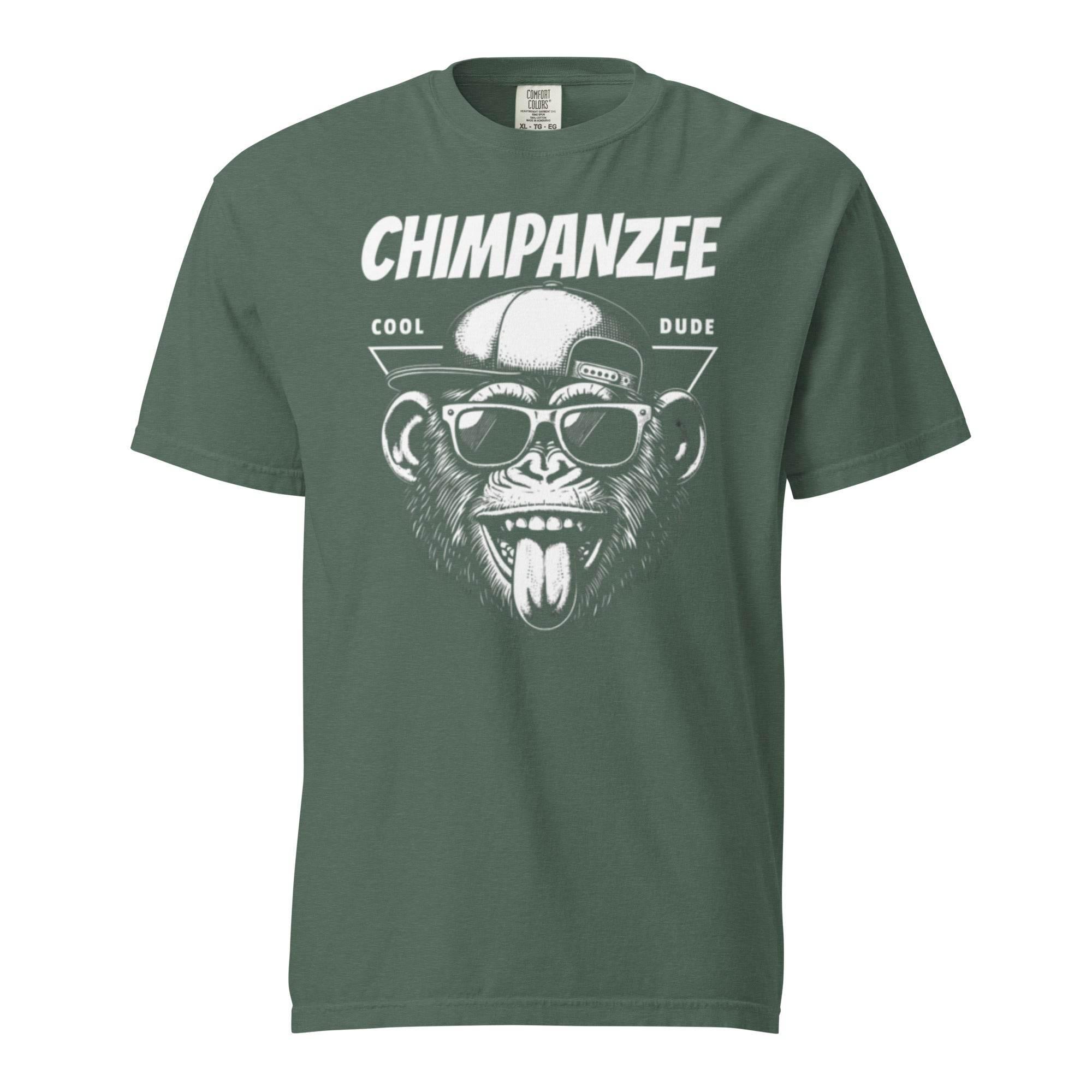 Blue-spruce heavyweight t-shirt with bold chimpanzee illustration – urban streetwear graphic garment-dyed style - Annaise Store