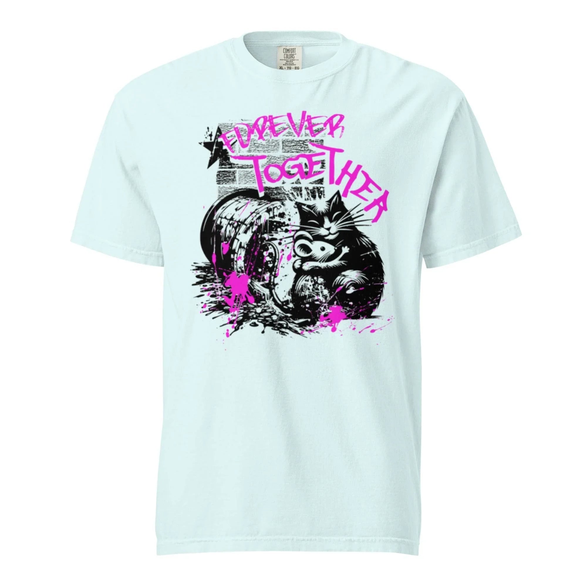 Chambray heavyweight retro graphic tee with colorful ‘Forever Together’ design – comfortable garment-dyed streetwear. - Annaise Store