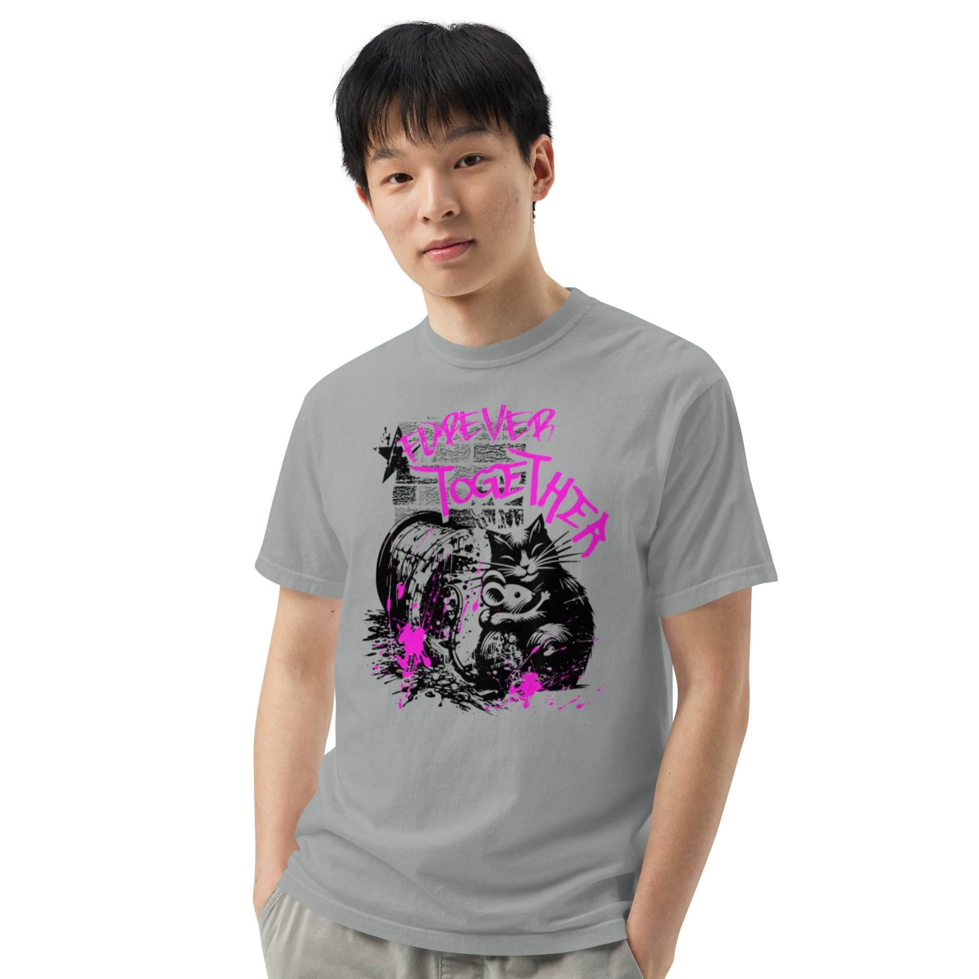 Granite heavyweight retro graphic tee with colorful ‘Forever Together’ design – comfortable garment-dyed streetwear.  - Annaise Store