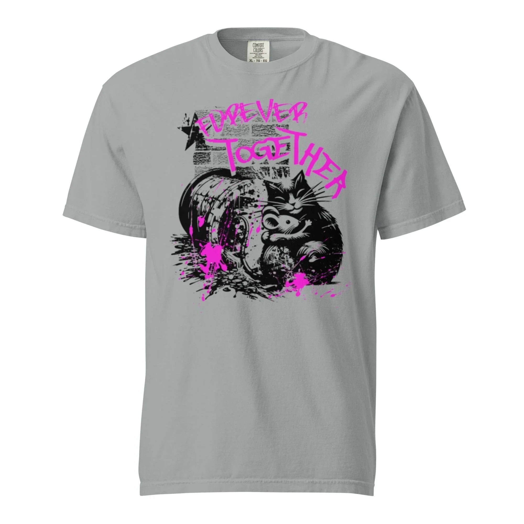 Granite heavyweight retro graphic tee with colorful ‘Forever Together’ design – comfortable garment-dyed streetwear. - Annaise Store
