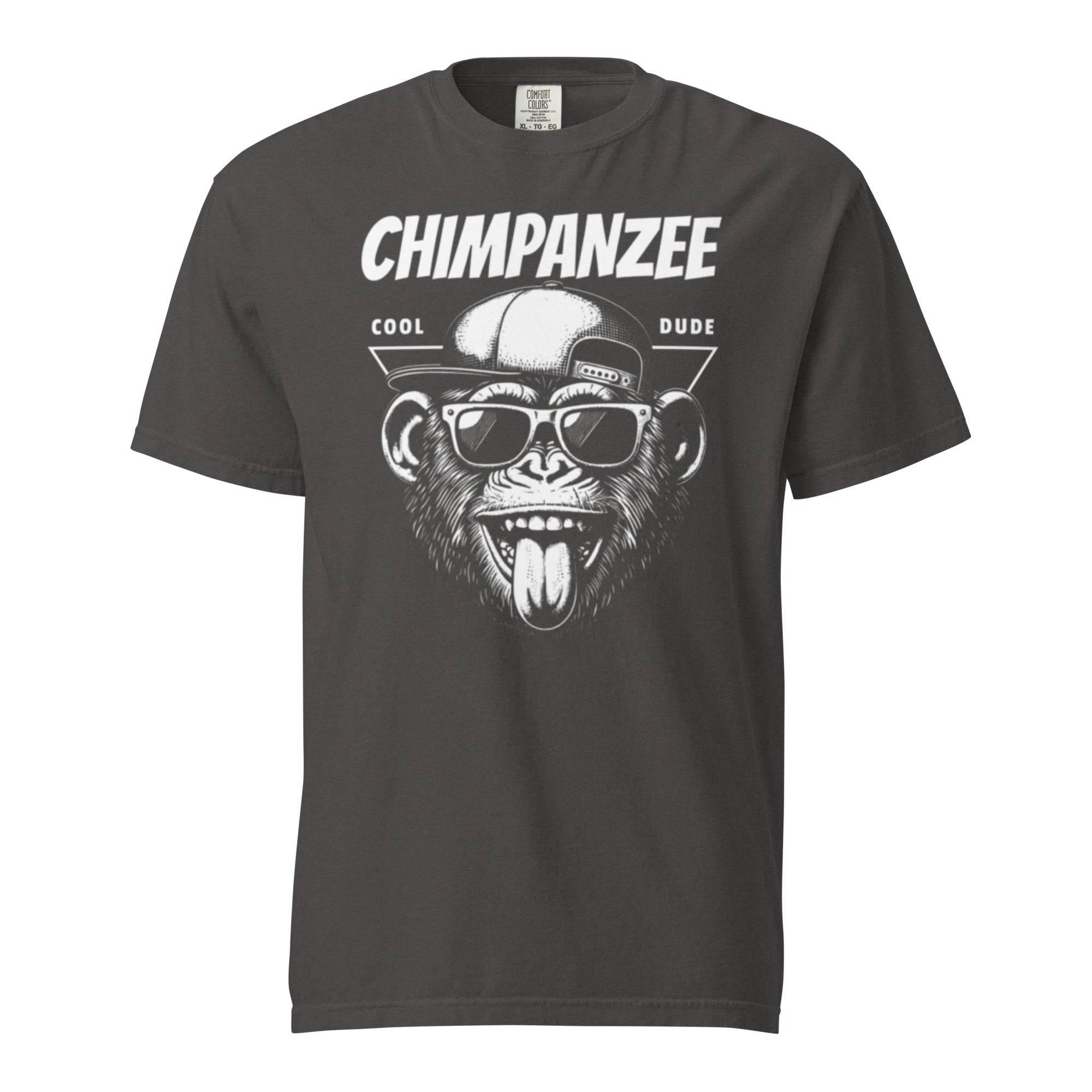 Graphite heavyweight t-shirt with bold chimpanzee illustration – urban streetwear graphic garment-dyed style - Annaise Store