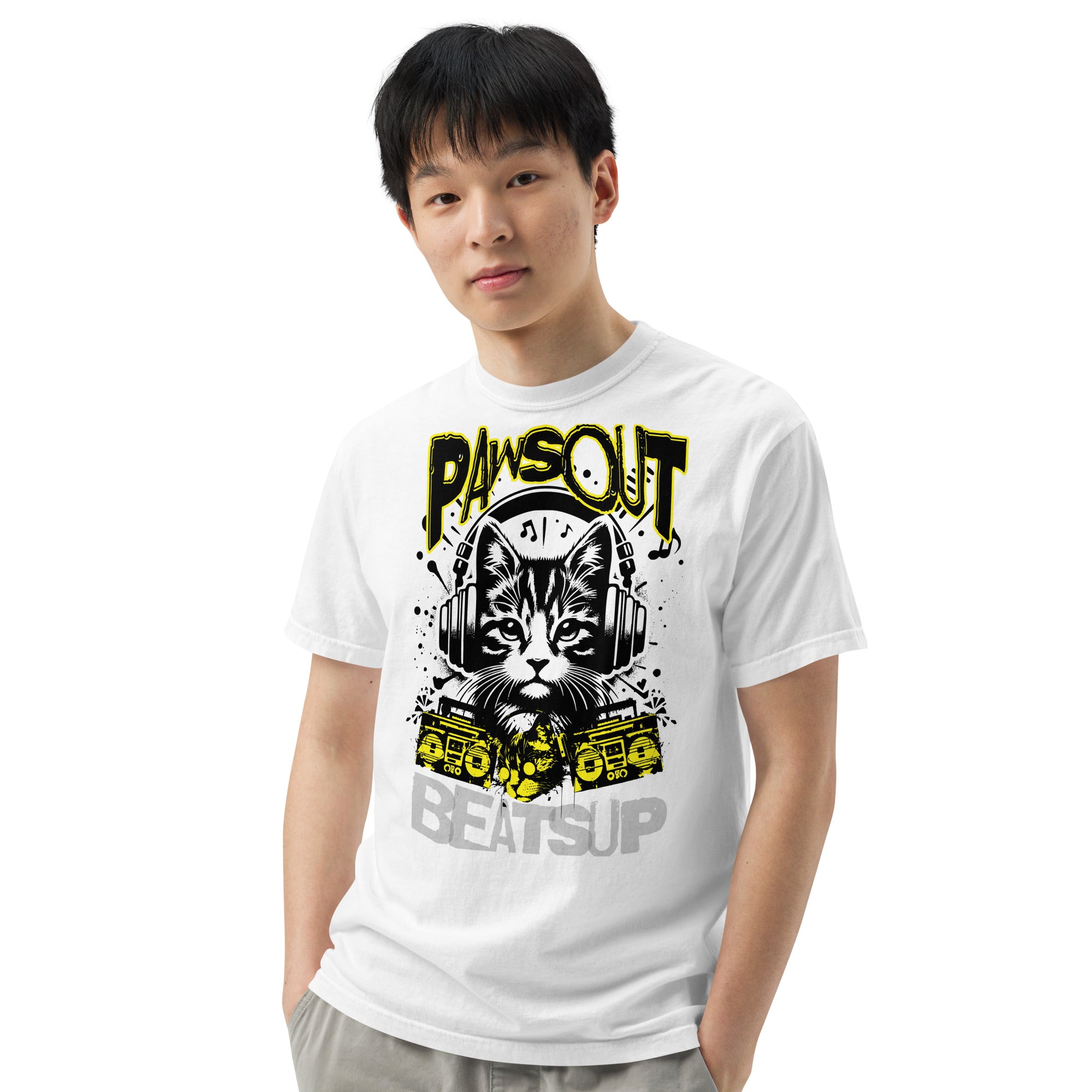 Paws Out Beats Up – Retro Music Cat Graphic Shirt | T-Shirt – Annaise Store