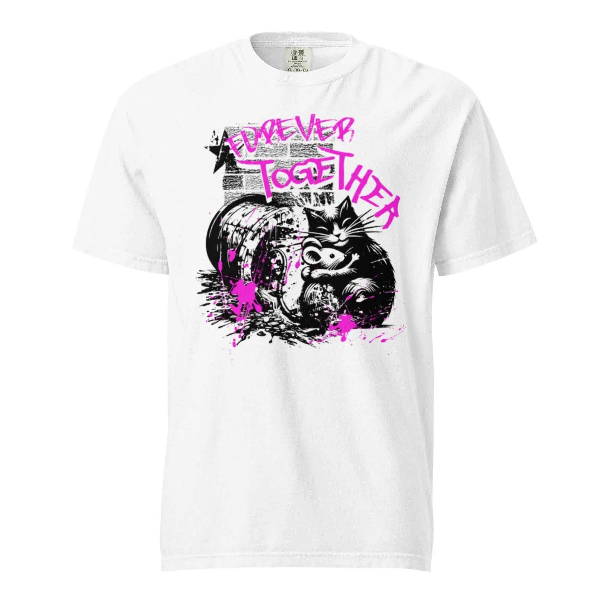 White heavyweight retro graphic tee with colorful ‘Forever Together’ design – comfortable garment-dyed streetwear. - Annaise Store