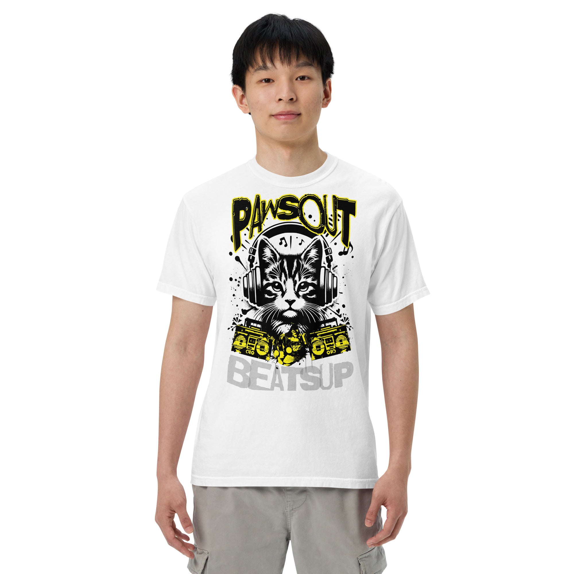 Paws Out Beats Up – Retro Music Cat Graphic Shirt | T-Shirt – Annaise Store
