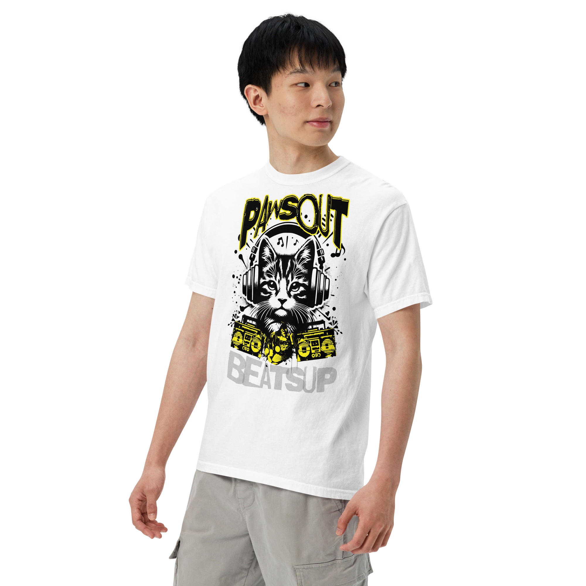 Paws Out Beats Up – Retro Music Cat Graphic Shirt | T-Shirt – Annaise Store