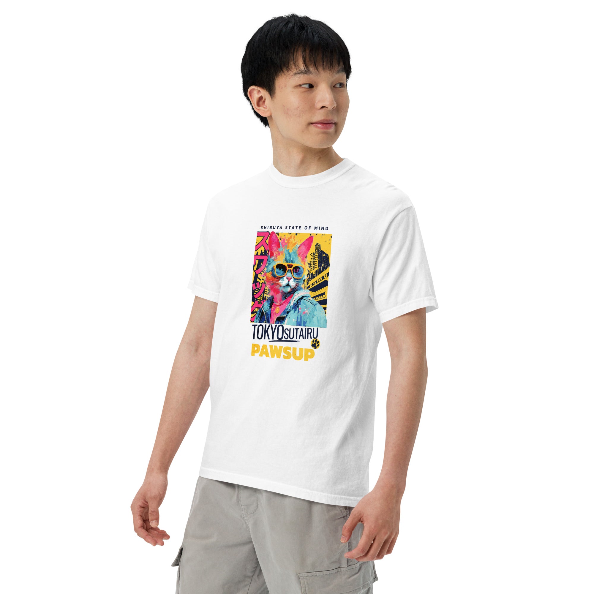 Paws Up Tokyo Sutaria Graphic Tee – Vibrant Cat Street Style from Shibuya | T-Shirt – Annaise Store