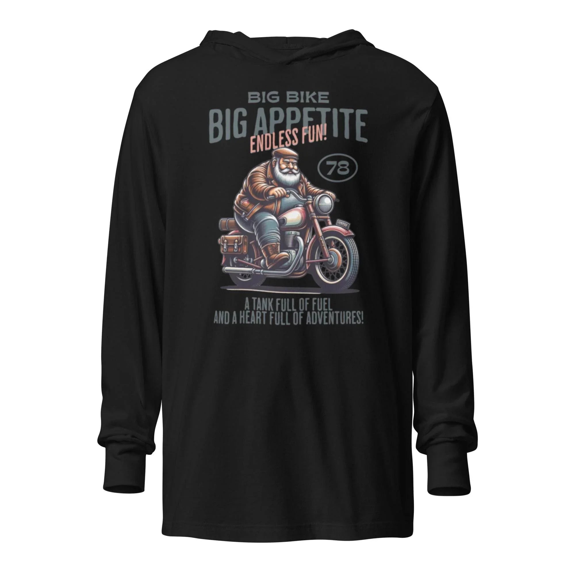 Black hooded long sleeve with bold motocross bike graphic – adventure-ready premium hoodie tee for riders and thrill-seekers. - Annaise Store