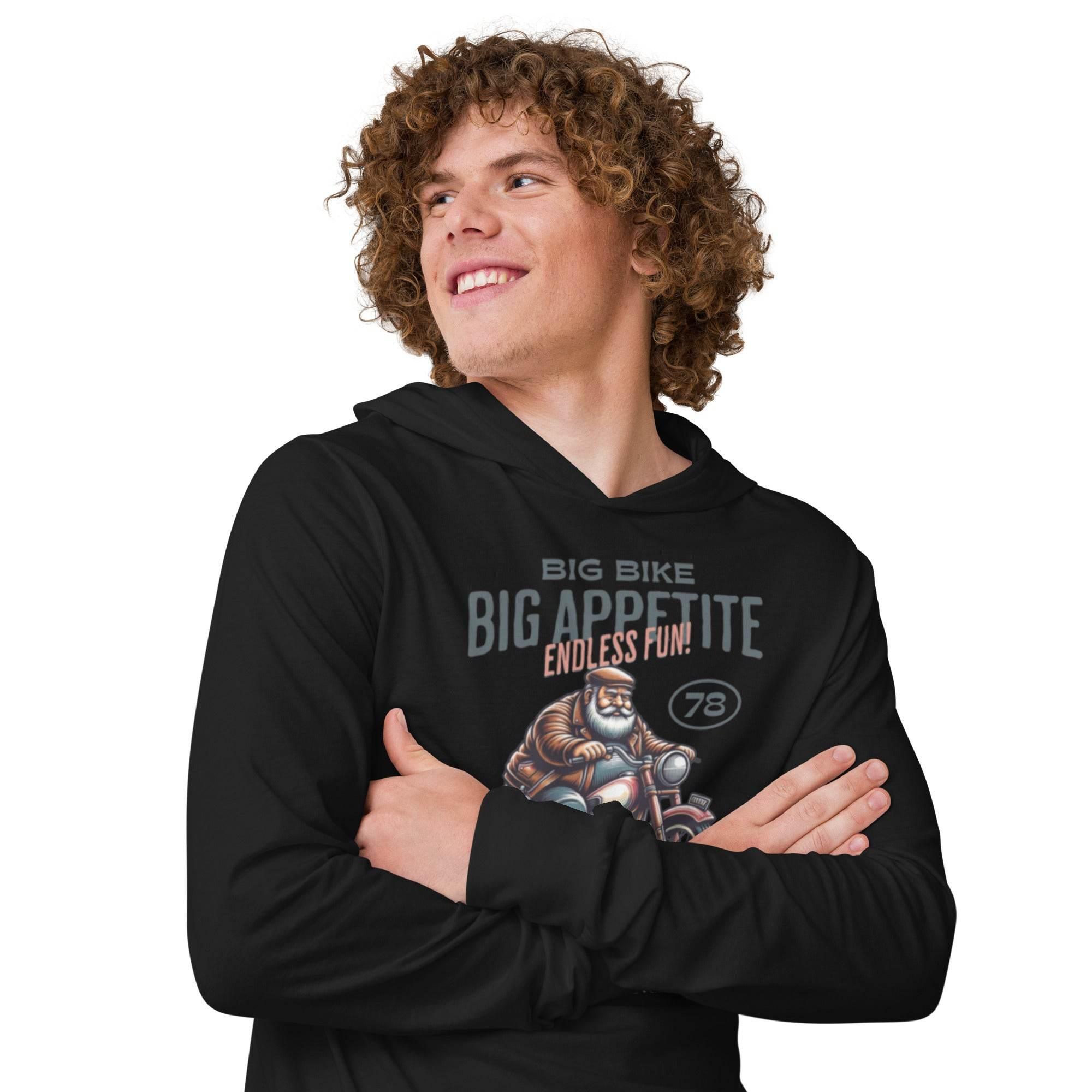 Black hooded long sleeve with bold motocross bike graphic – adventure-ready premium hoodie tee for riders and thrill-seekers. - Annaise Store