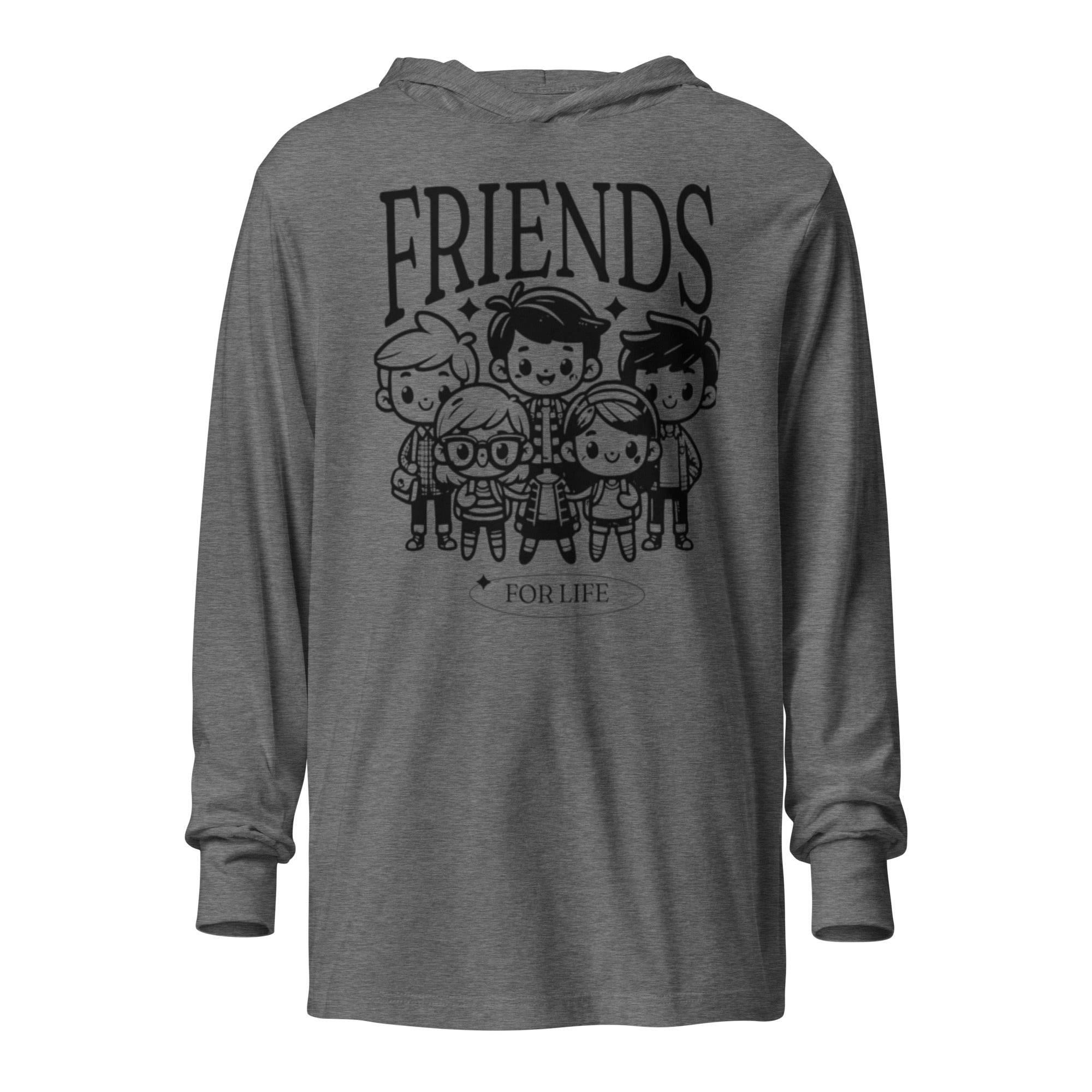 Grey-triblend hooded long sleeve with friendship-inspired graphic – soft premium hoodie tee celebrating loyalty, bonds, and casual comfort. - Annaise Store