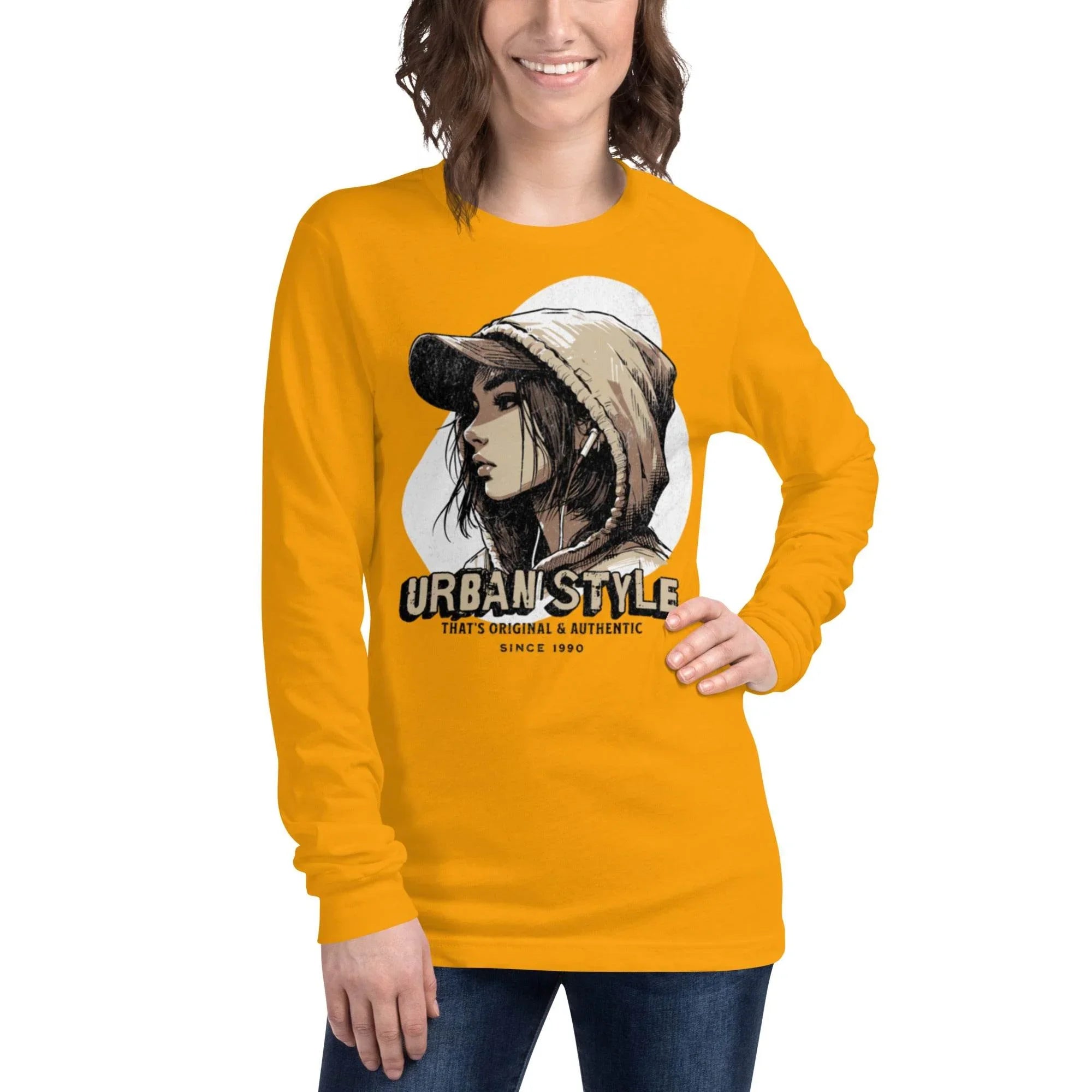 Mid-weight unisex long sleeve t-shirt with Urban Style print—breathable cotton blend - Annaise Store