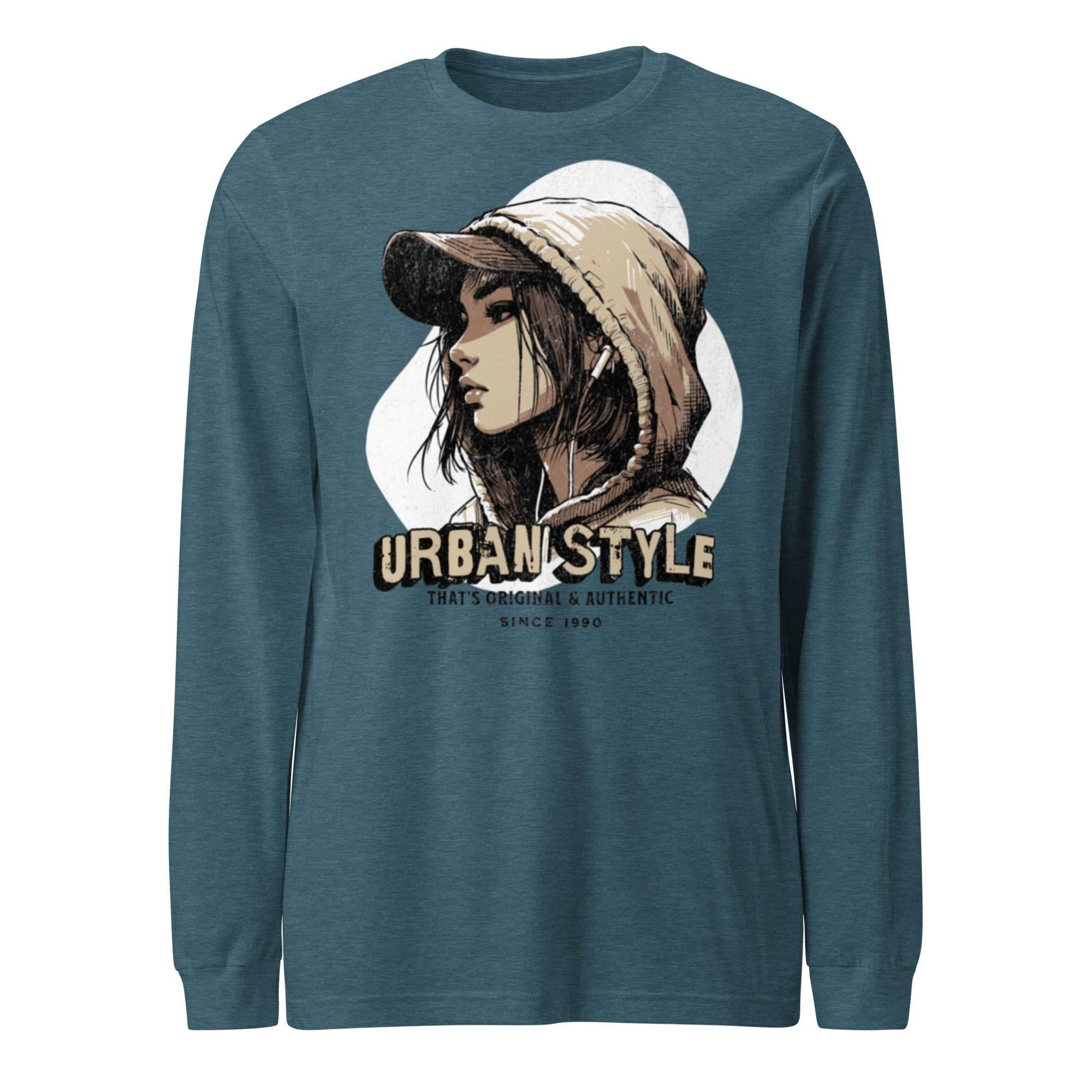 Mid-weight unisex long sleeve t-shirt with Urban Style print—breathable cotton blend - Annaise Store