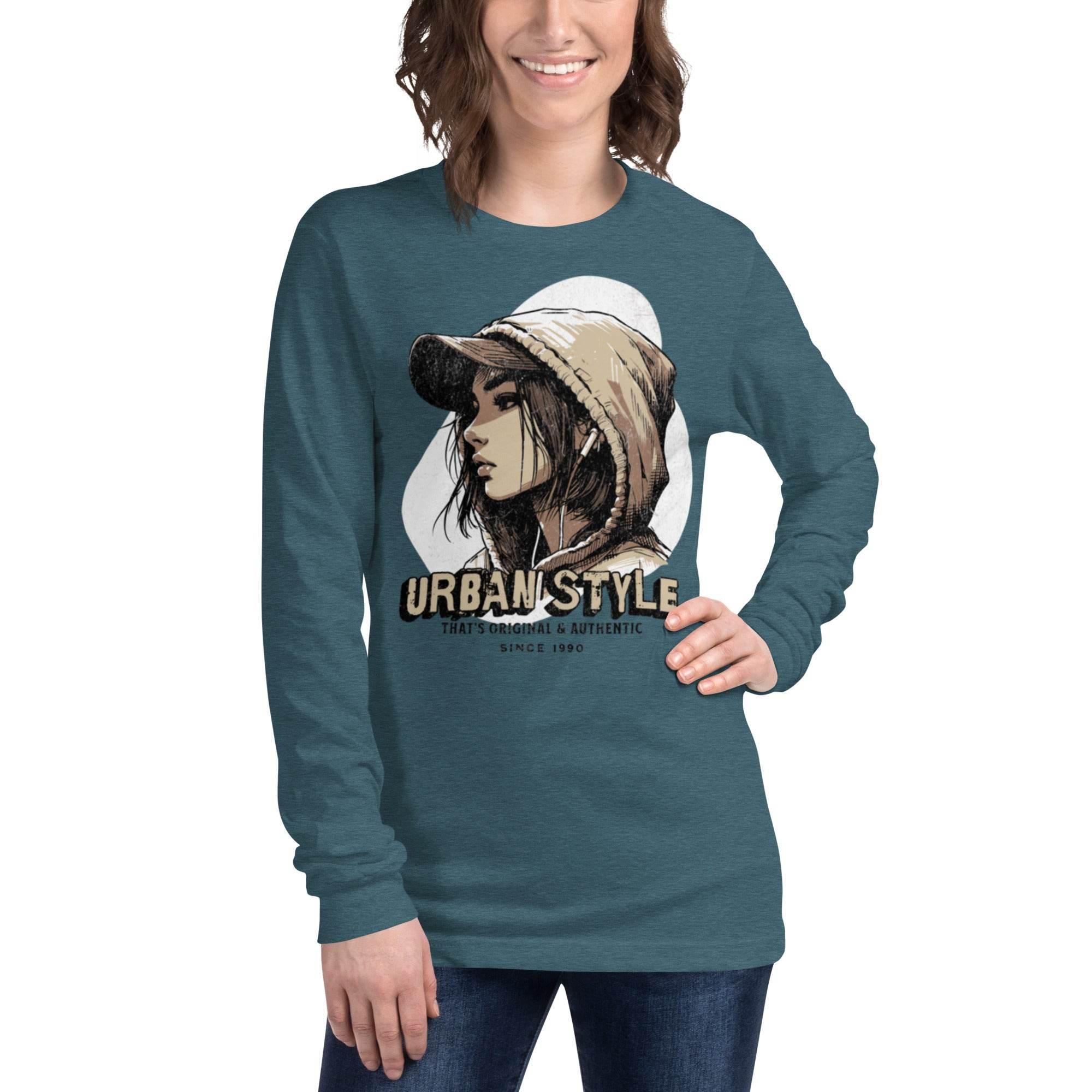 Mid-weight unisex long sleeve t-shirt with Urban Style print—breathable cotton blend - Annaise Store
