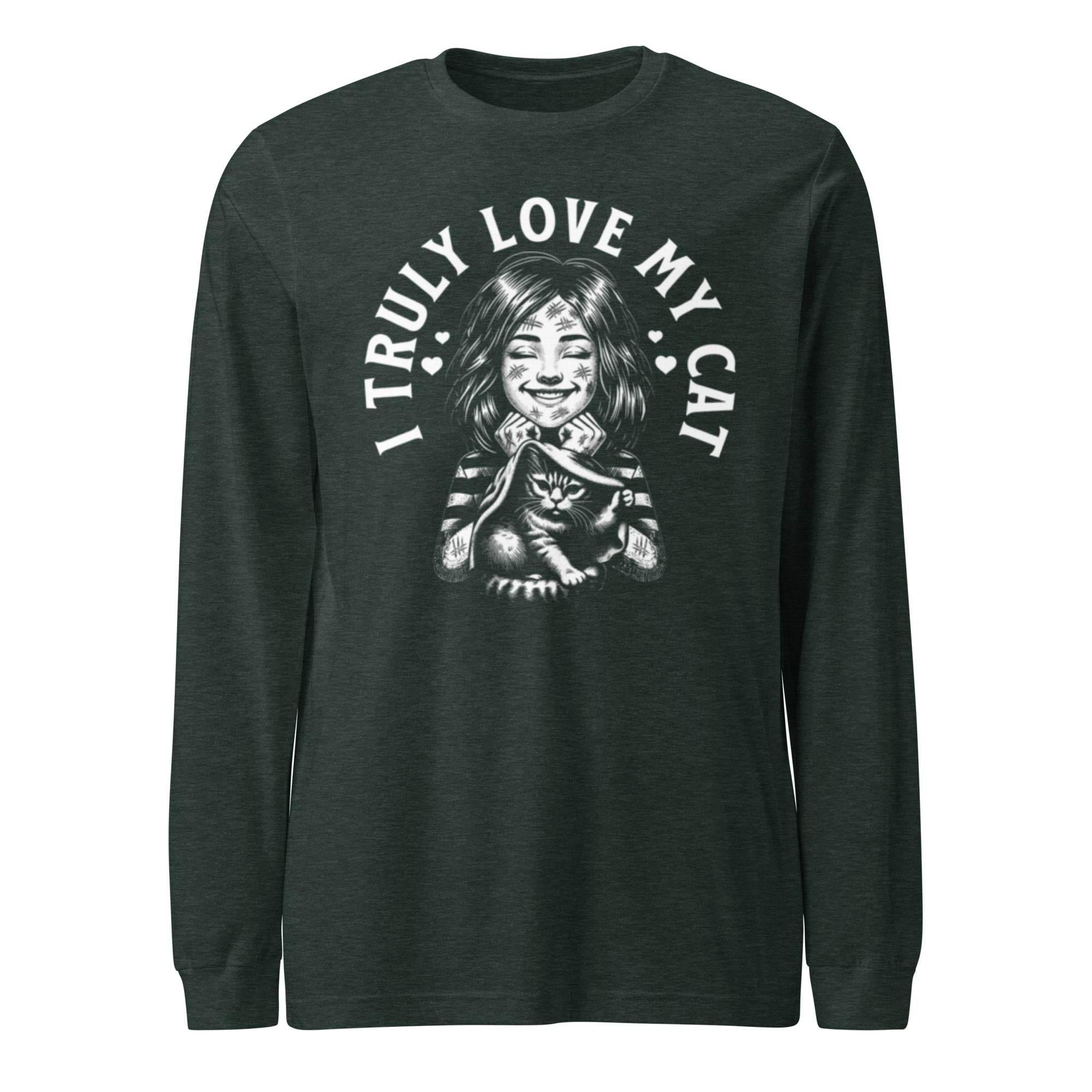  Purrfectly Yours cat graphic long sleeve tee – cozy black cotton shirt for cat lovers- Annaise Store