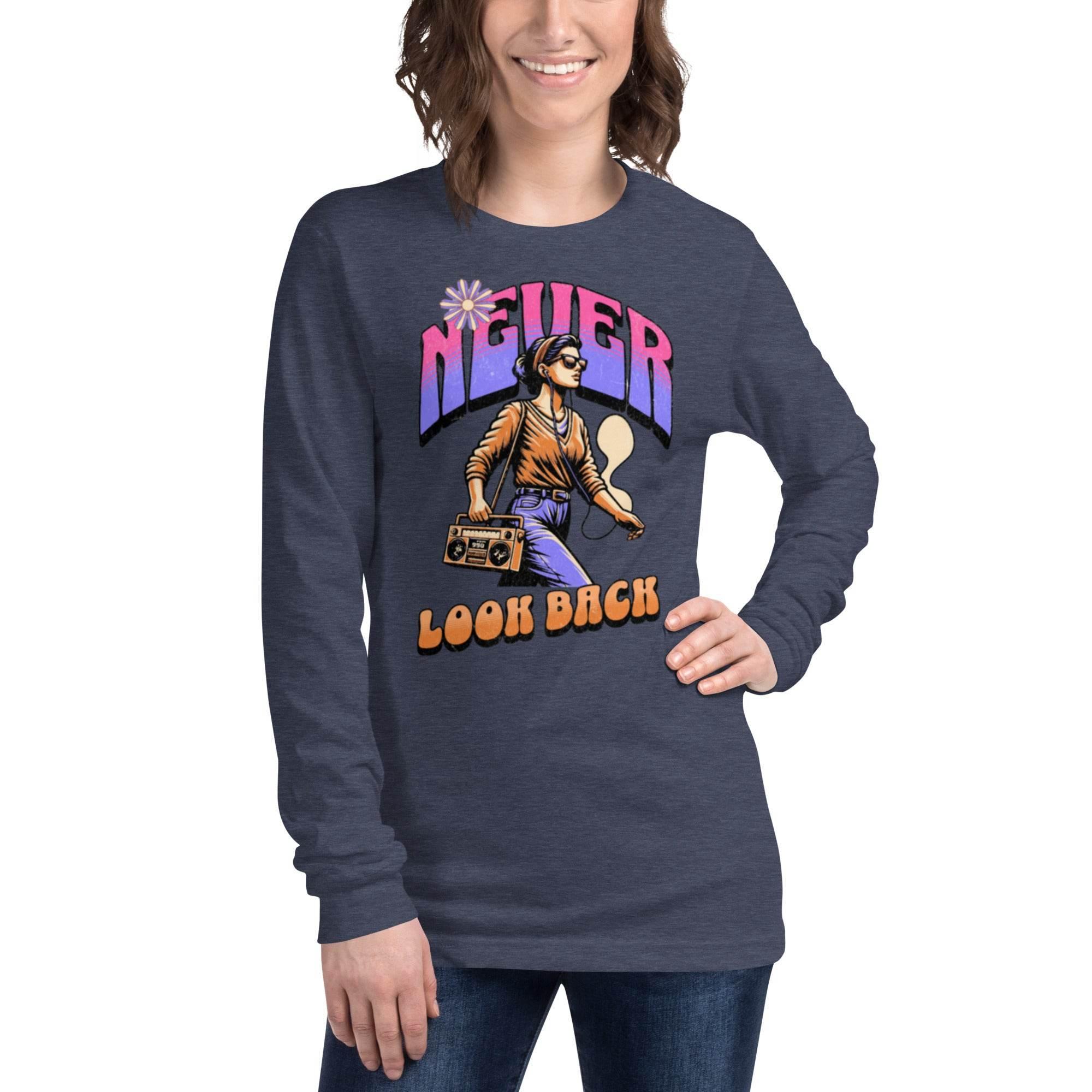 Inspirational Never Look Back cotton long-sleeve streetwear tee- Annaise Store