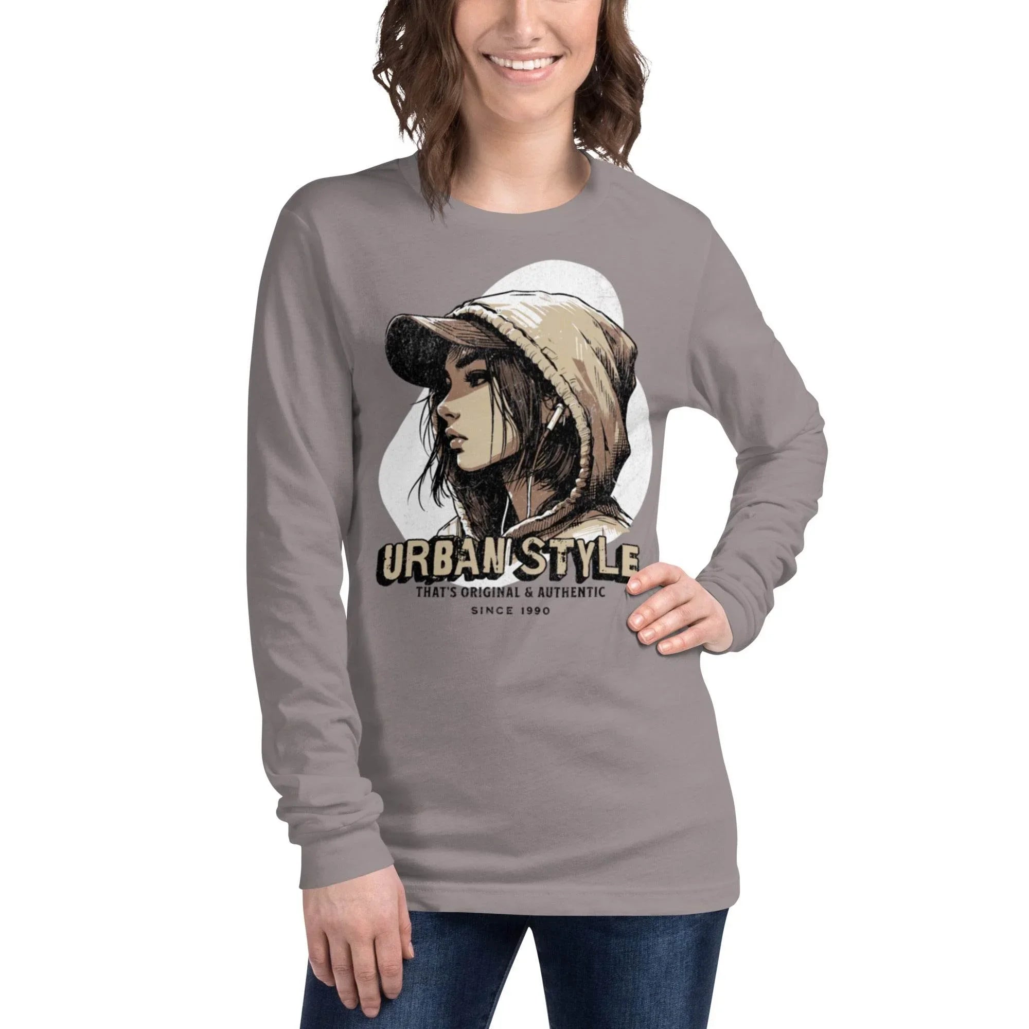 Mid-weight unisex long sleeve t-shirt with Urban Style print—breathable cotton blend - Annaise Store