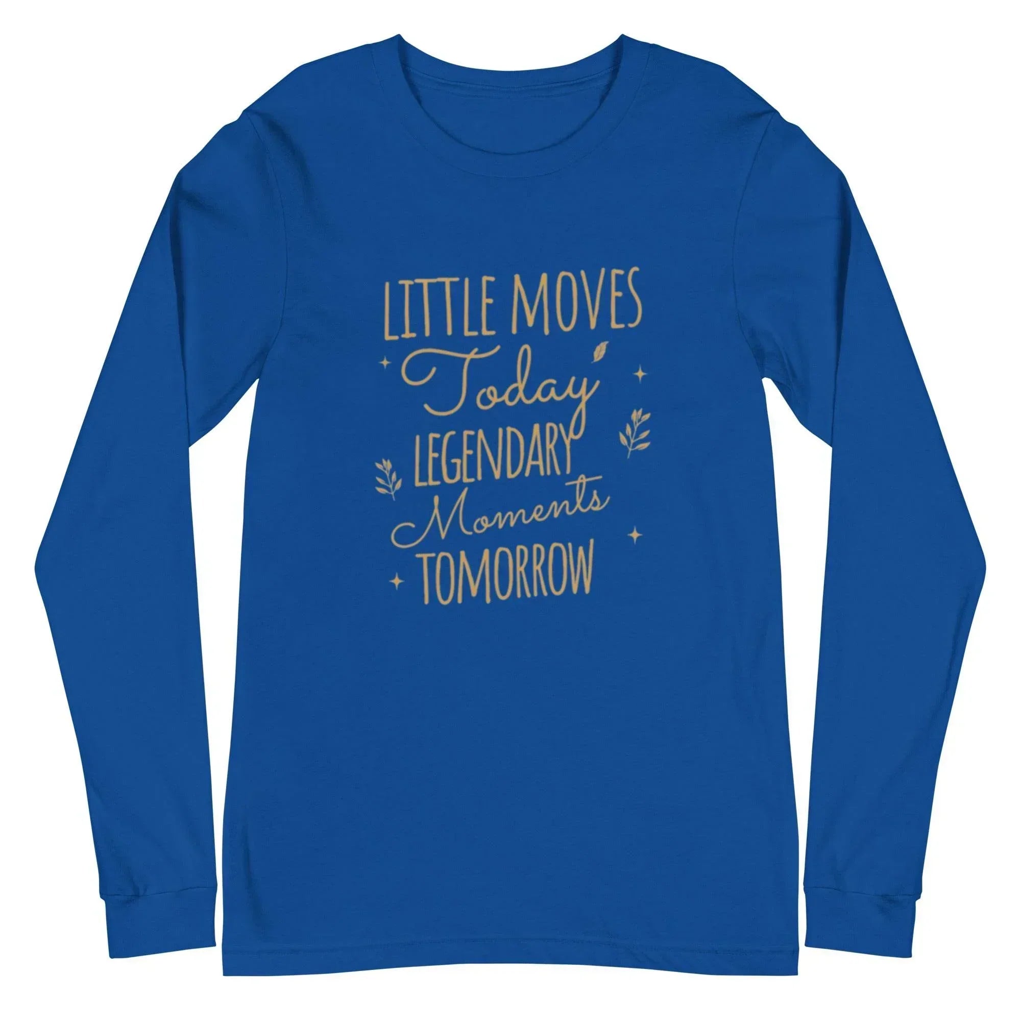 Blue unisex motivational long sleeve shirt with golden typography - Annaise Store