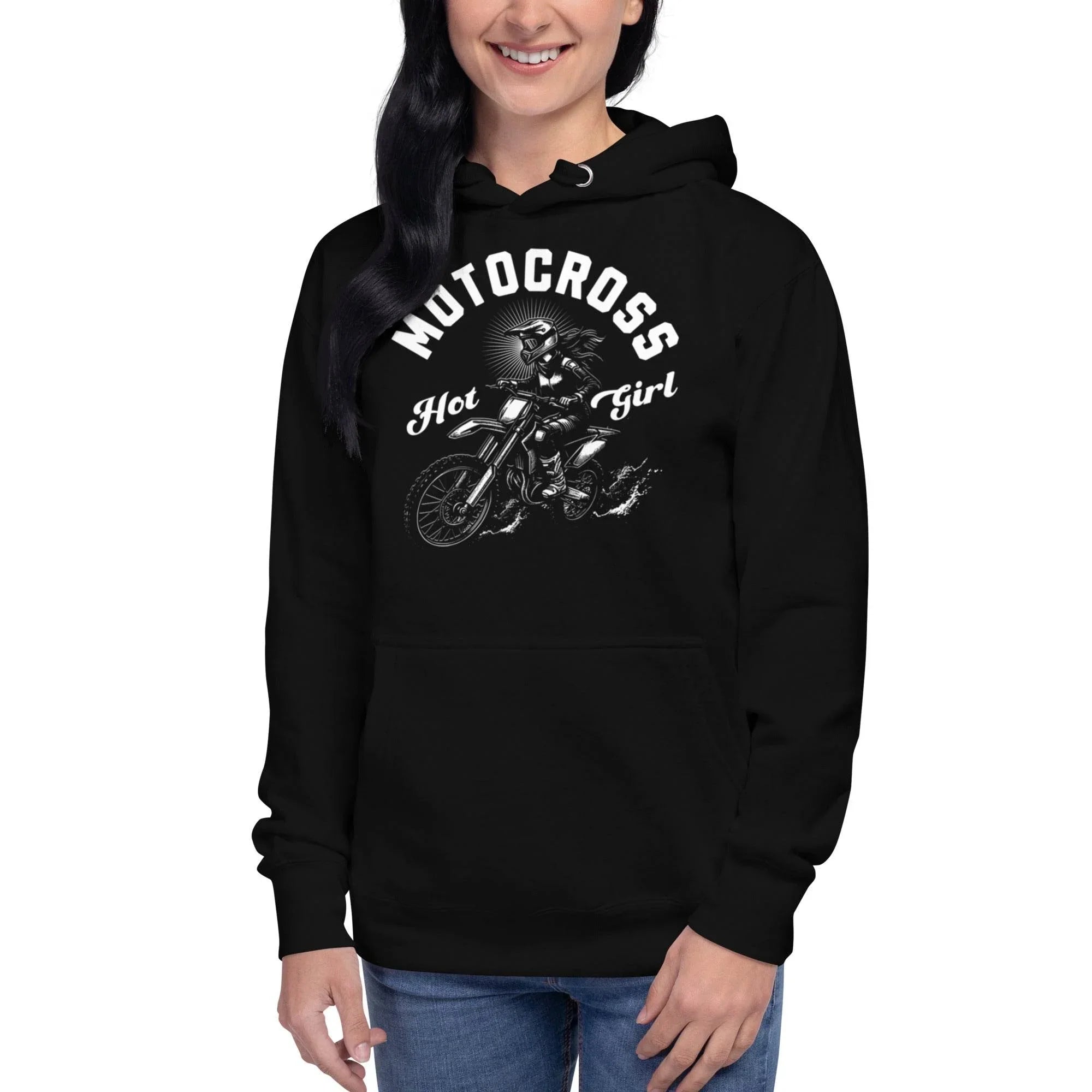 Unisex premium hoodie featuring motocross rider graphic with 'Hot Girl' design – edgy streetwear blending resilience and attitude.. - Annaise Store