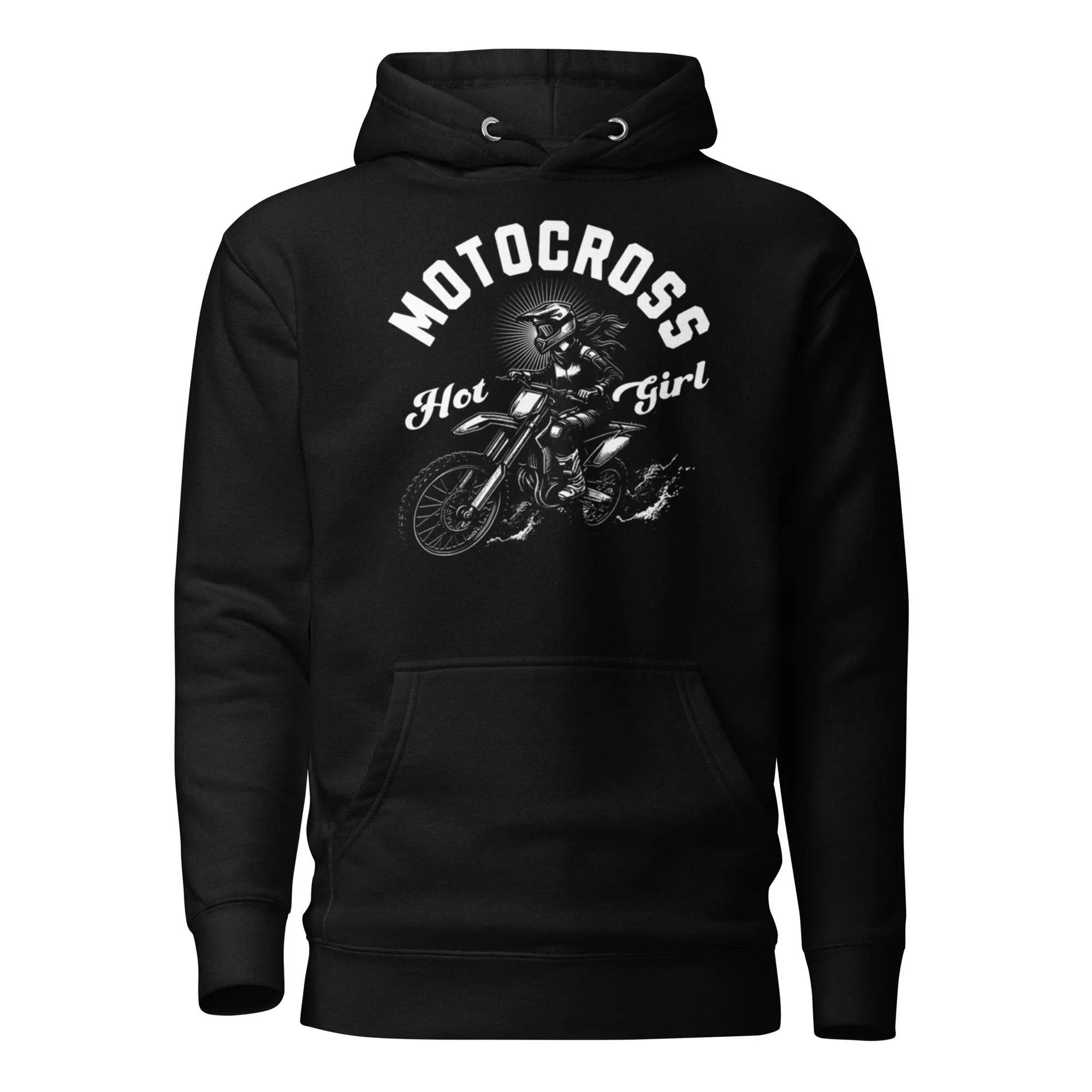 Unisex premium hoodie featuring motocross rider graphic with 'Hot Girl' design – edgy streetwear blending resilience and attitude. - Annaise Store