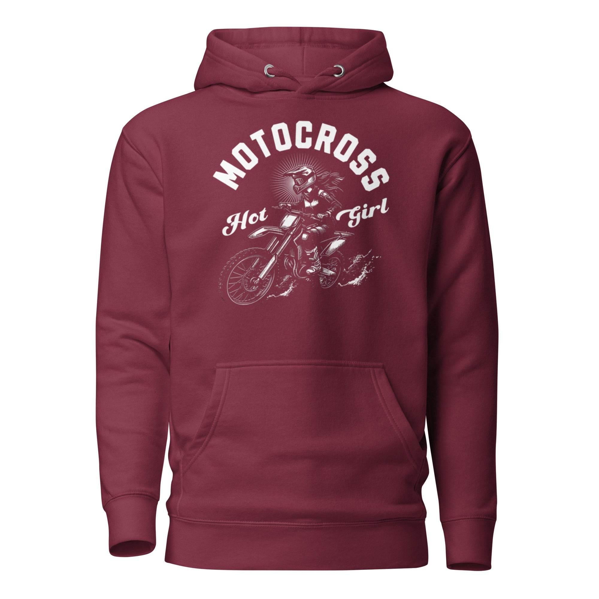 Unisex premium hoodie featuring motocross rider graphic with 'Hot Girl' design – edgy streetwear blending resilience and attitude. - Annaise Store