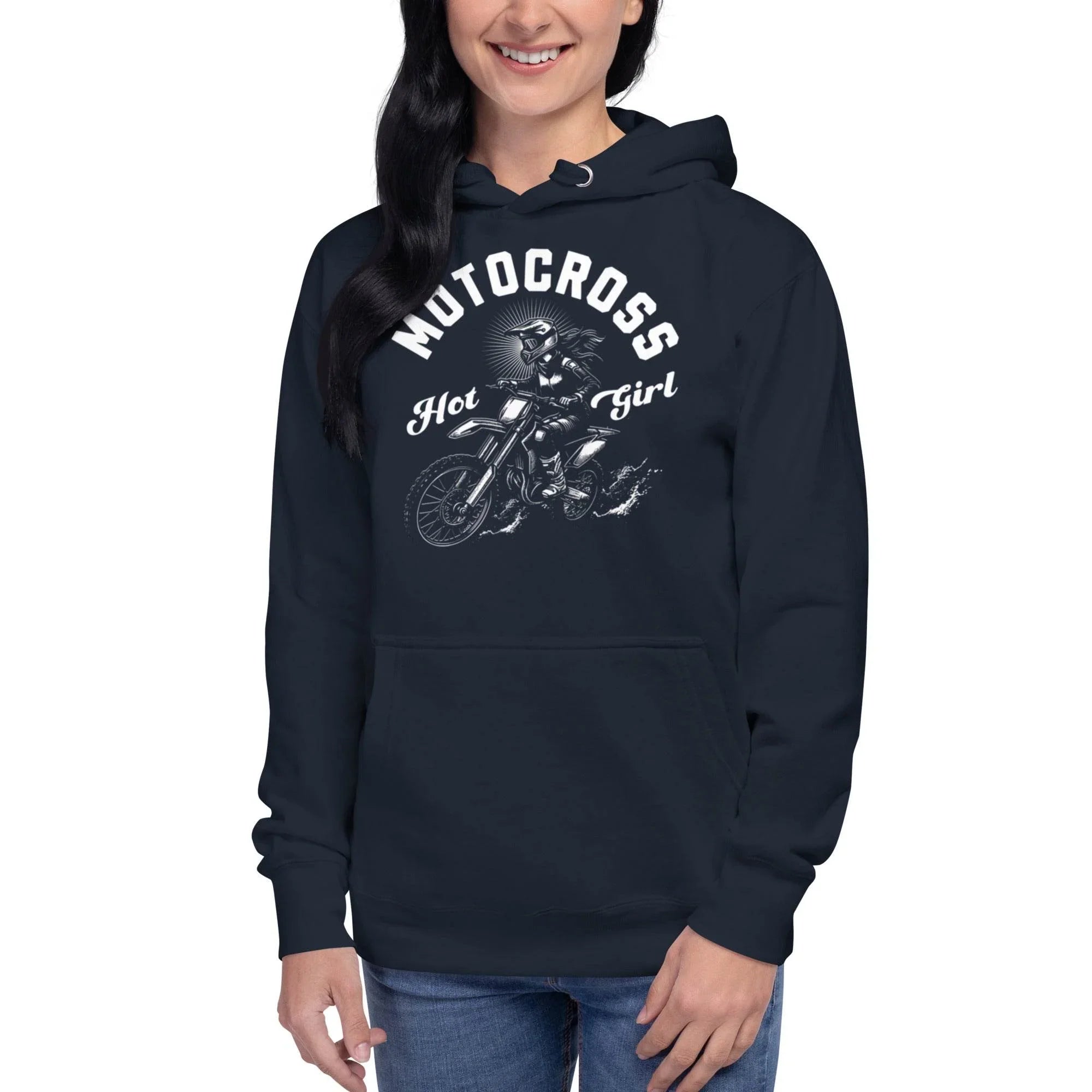 Unisex premium hoodie featuring motocross rider graphic with 'Hot Girl' design – edgy streetwear blending resilience and attitude. - Annaise Store