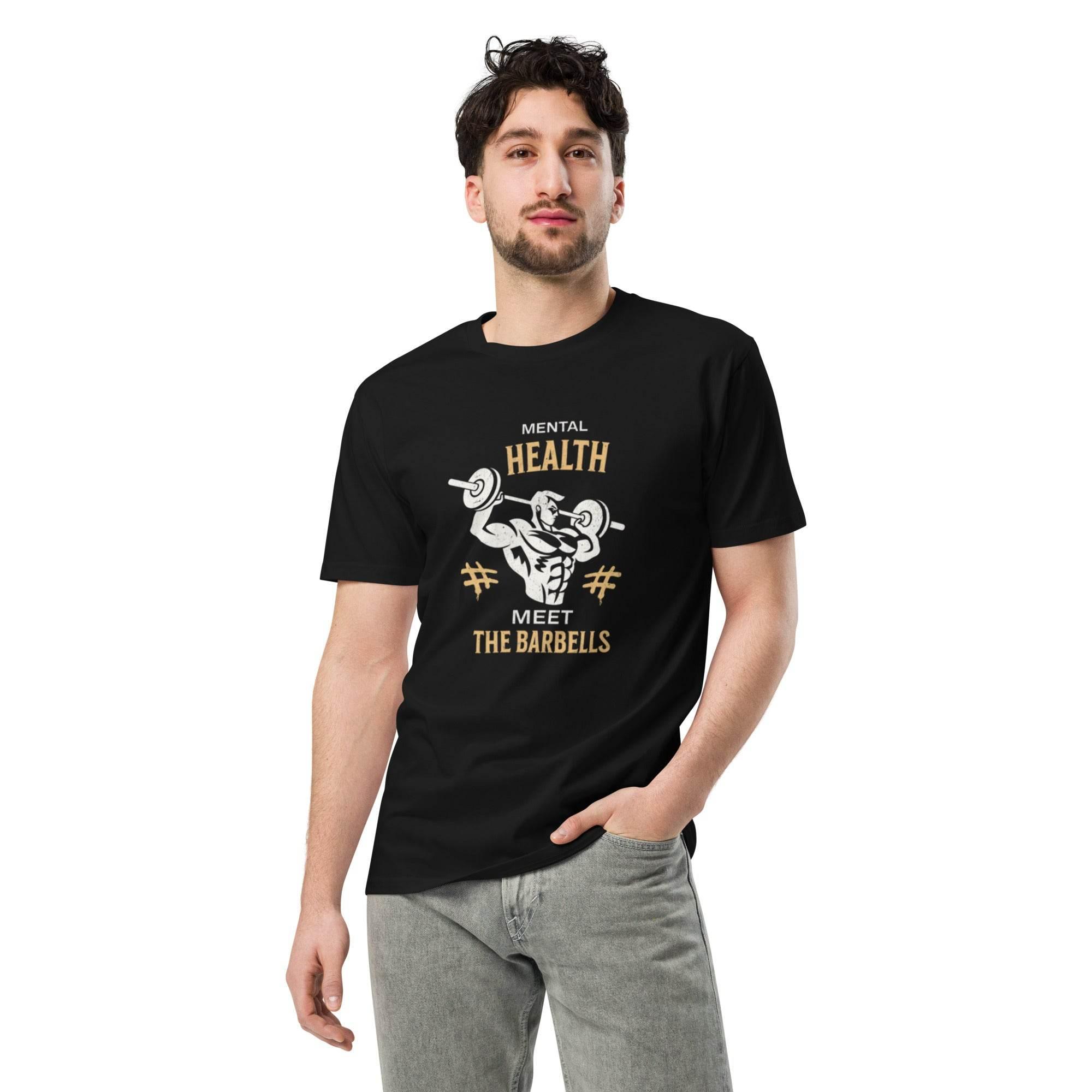Black premium t-shirt with bold fitness and mental health graphic – motivational streetwear.- Annaise Store