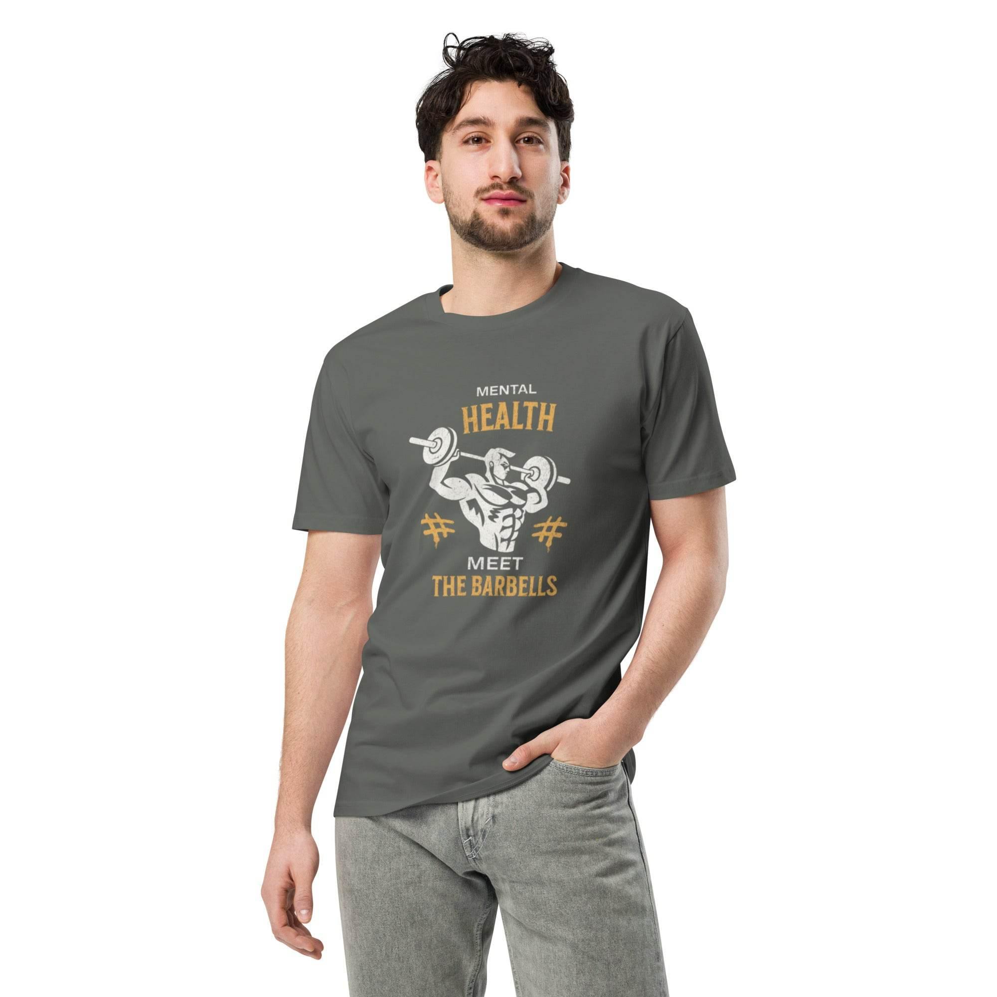 Charcoal premium t-shirt with bold fitness and mental health graphic – motivational streetwear. - Annaise Store