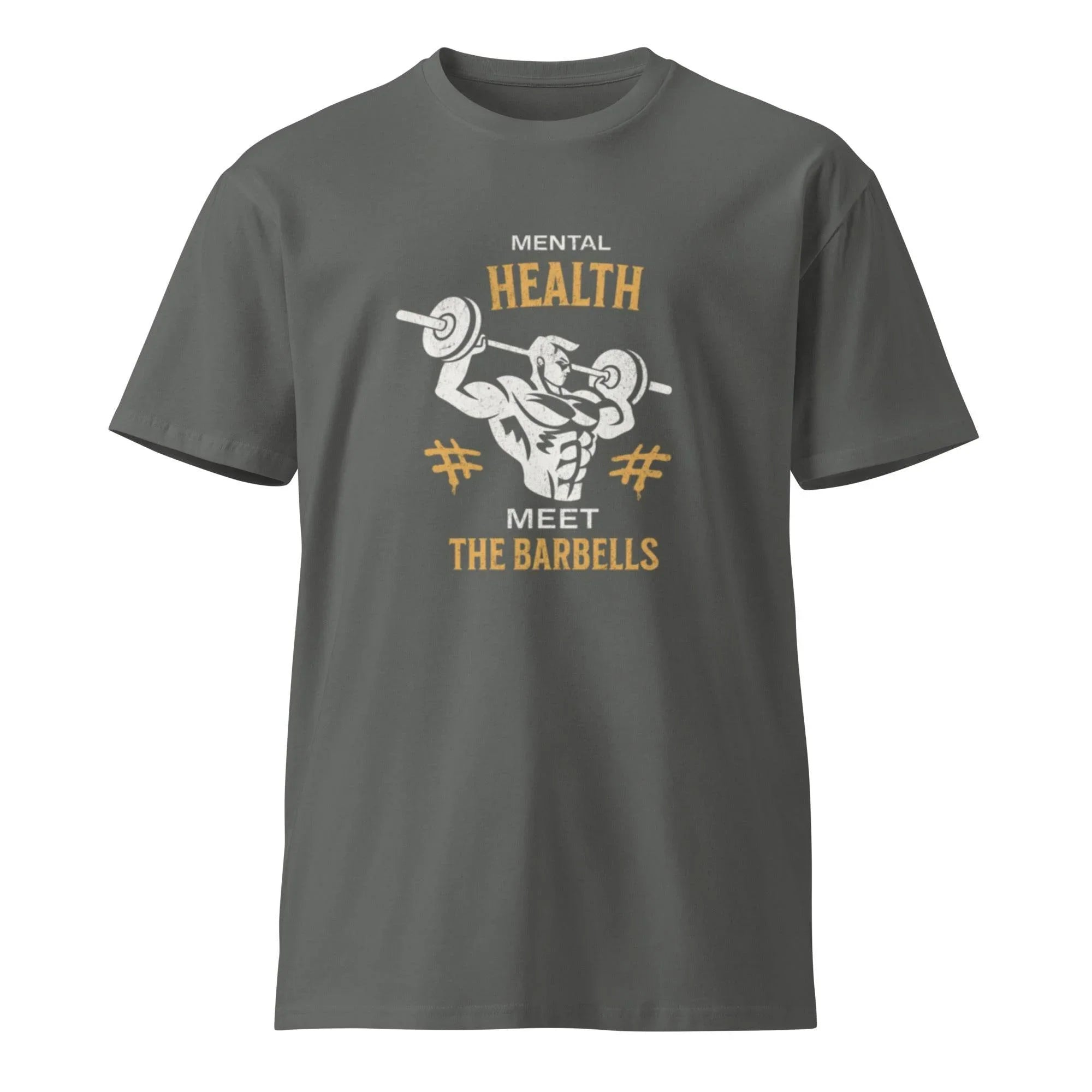 Charcoal premium t-shirt with bold fitness and mental health graphic – motivational streetwear. - Annaise Store