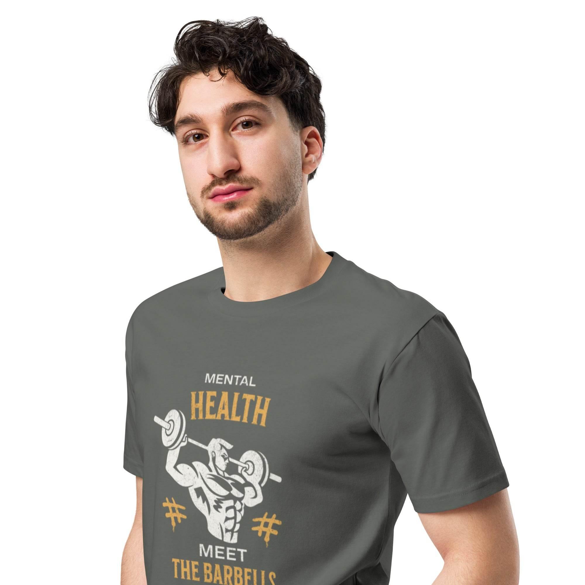 Charcoal premium t-shirt with bold fitness and mental health graphic – motivational streetwear. - Annaise Store