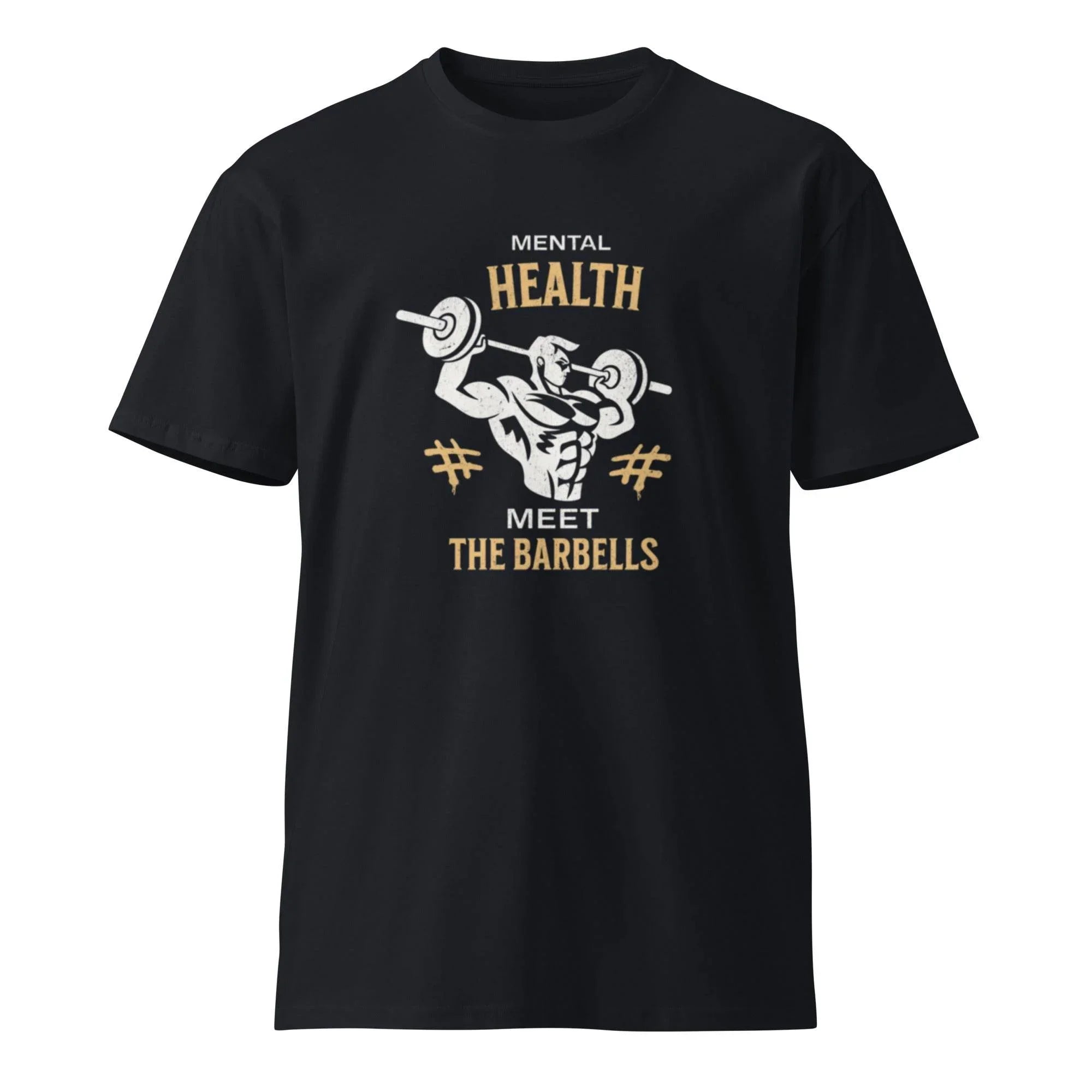 Navy premium t-shirt with bold fitness and mental health graphic – motivational streetwear. - Annaise Store