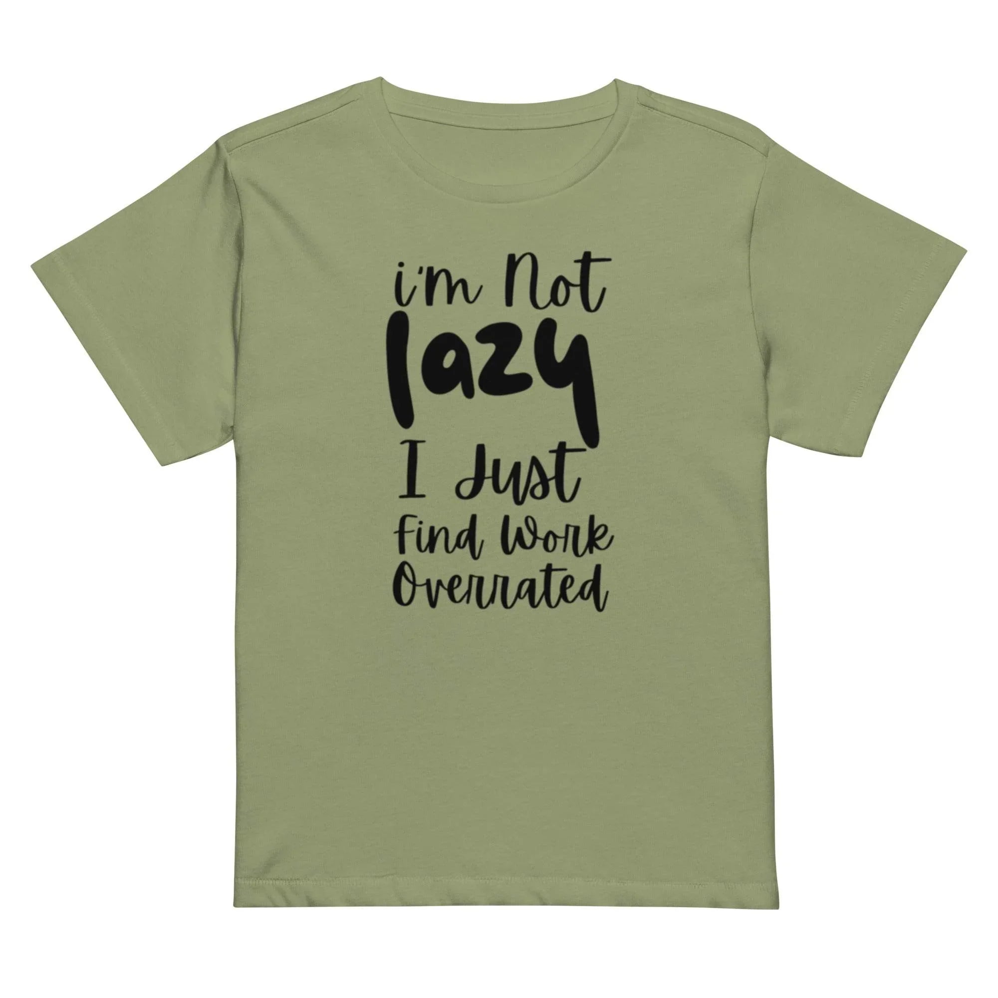 Woman wearing an artichoke  cropped graphic t-shirt with the phrase ‘I’m Not Lazy, I Just Need More Energy,’ paired with cream pants — part of the Cropped & Chic Tops collection. - Annaise Store