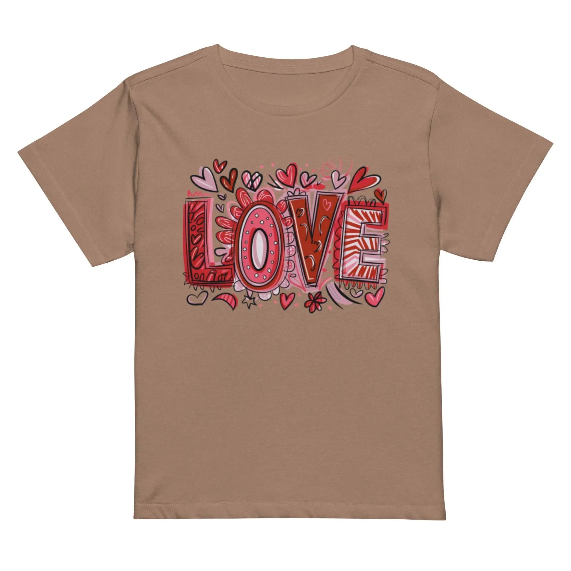 Women’s cropped statement tee with bold LOVE graphic – chic casual crop top in multiple colors. - Annaise Store