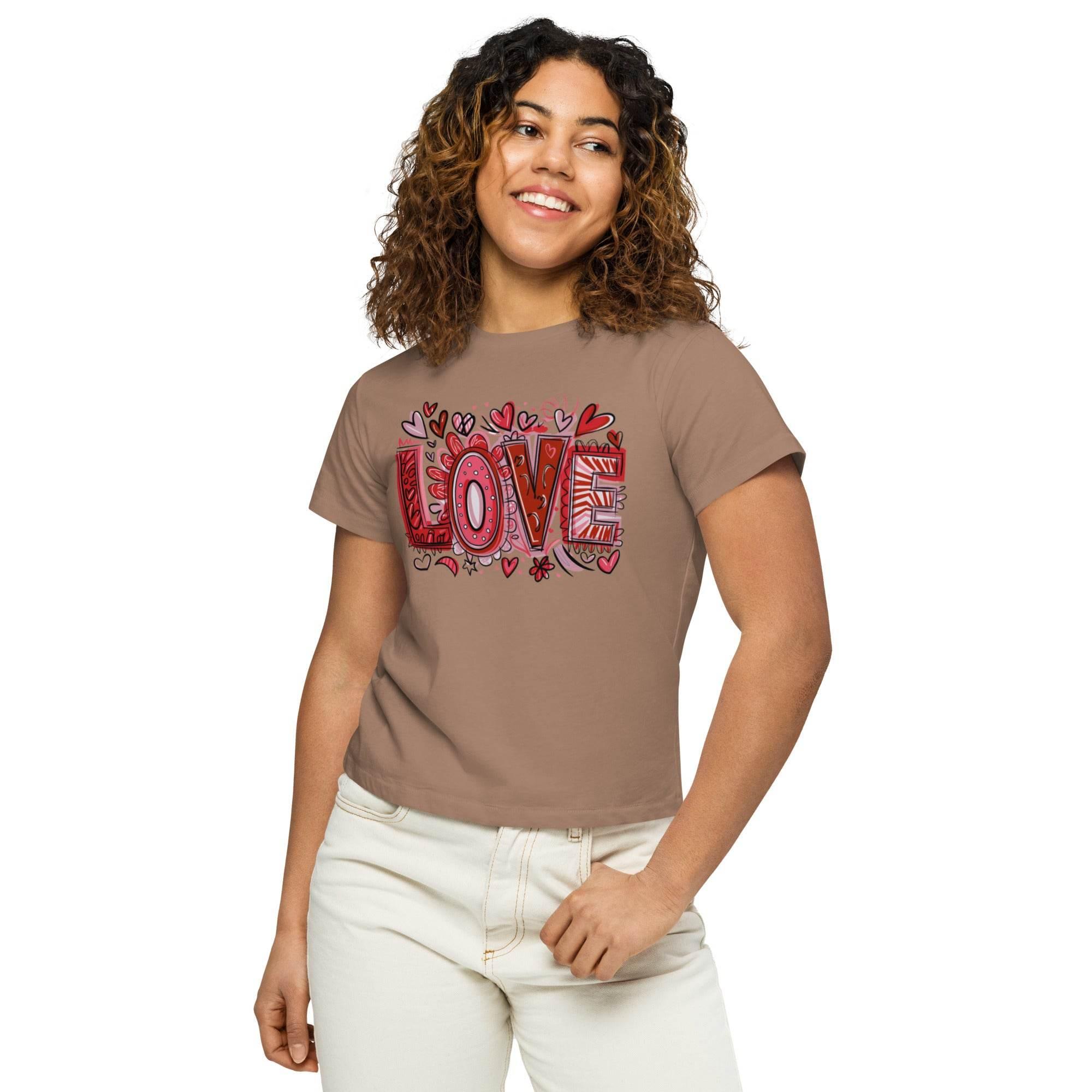 Women’s cropped statement tee with bold LOVE graphic – chic casual crop top in multiple colors.- Annaise Store