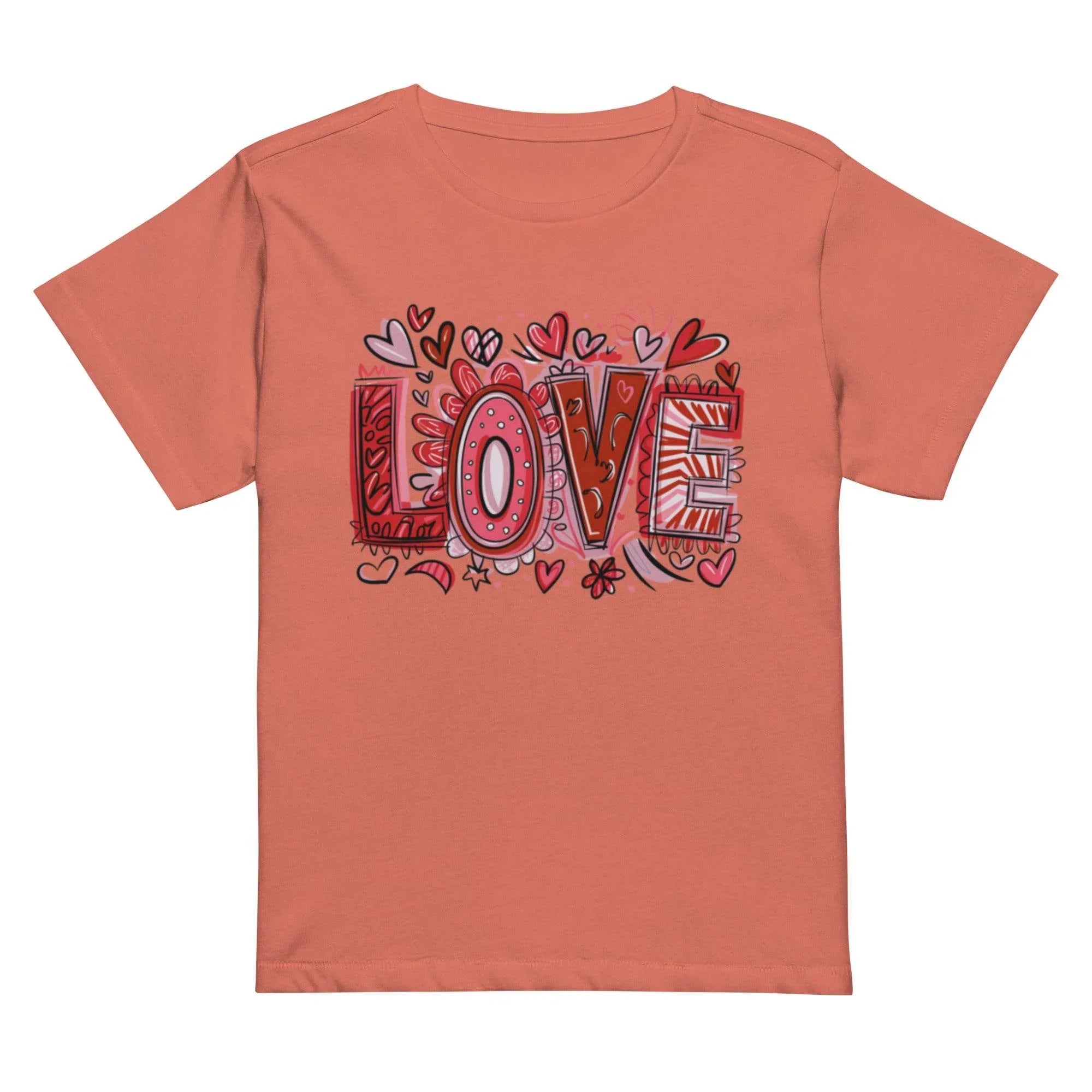 Women’s cropped statement tee with bold LOVE graphic – chic casual crop top in multiple colors.- Annaise Store